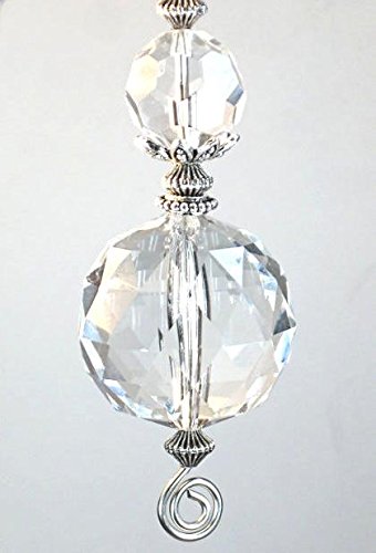 Large Crystal Clear Faceted Glass Sphere with Silver Filigree Accents - Elegant Rearview Mirror Car Charm for Good Luck & Protection | Feng Shui Decor, Car Accessory Gift