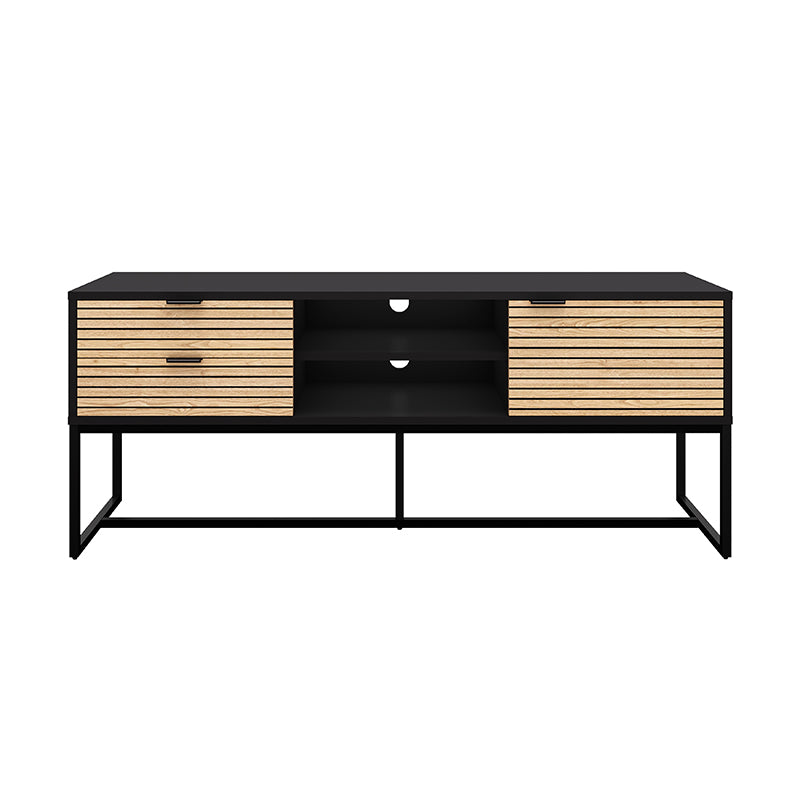 ODENCE Modern TV Stand 150cm - Natural & Black Wood Entertainment Center for Living Room, Bedroom & Home Theater