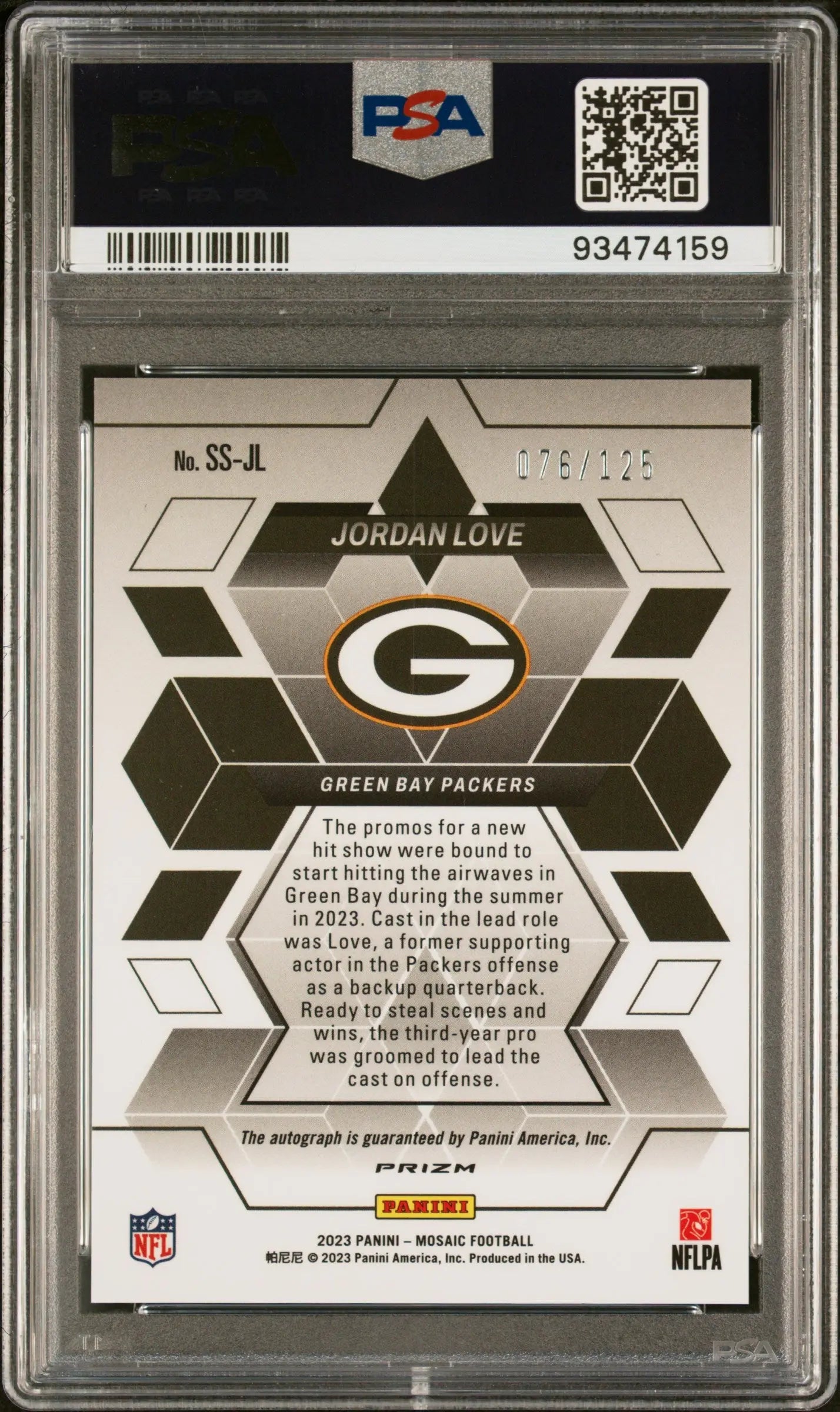 2023 Panini Mosaic Showtime Signature Jordan Love Red Auto PSA 10 - Rare Football Trading Card for Collectors & Investors | Perfect for Display, Trading, and Sports Memorabilia Collections