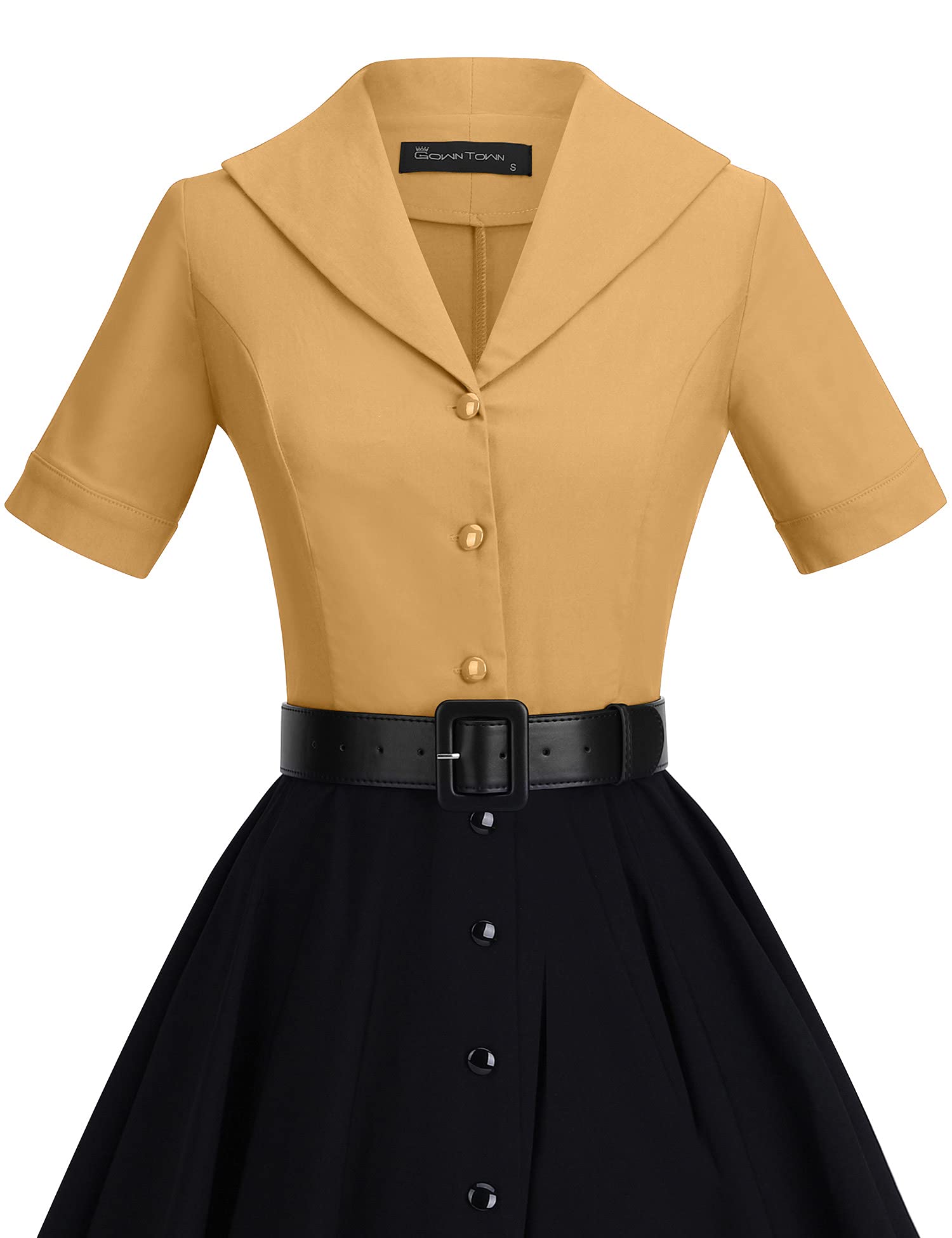 GownTown 1950s Vintage Women's Midi Shirt Dress with Belt - Elegant Cocktail Party Dress for Women, Perfect for Office, Date Night & Special Occasions