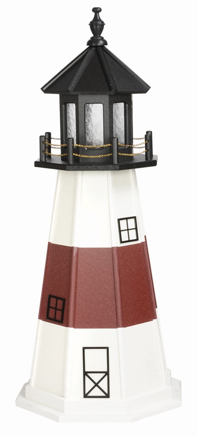 4' Montauk Replica Poly Lighthouse with Solar Light - Coastal Decor for Garden, Patio & Yard - Durable Outdoor Lighthouse Statue by Furniture Barn USA