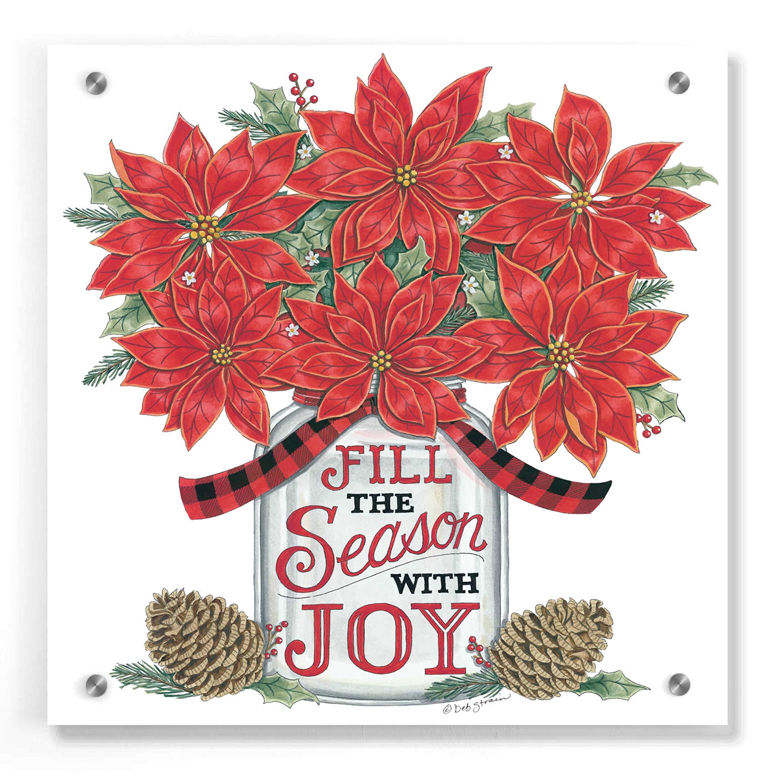 Deb Strain 'Fill The Season Poinsettia Jar' Acrylic Glass Wall Art - 36x36 Inches Christmas Holiday Home Decor - Perfect for Living Room, Bedroom & Office Wall Decoration