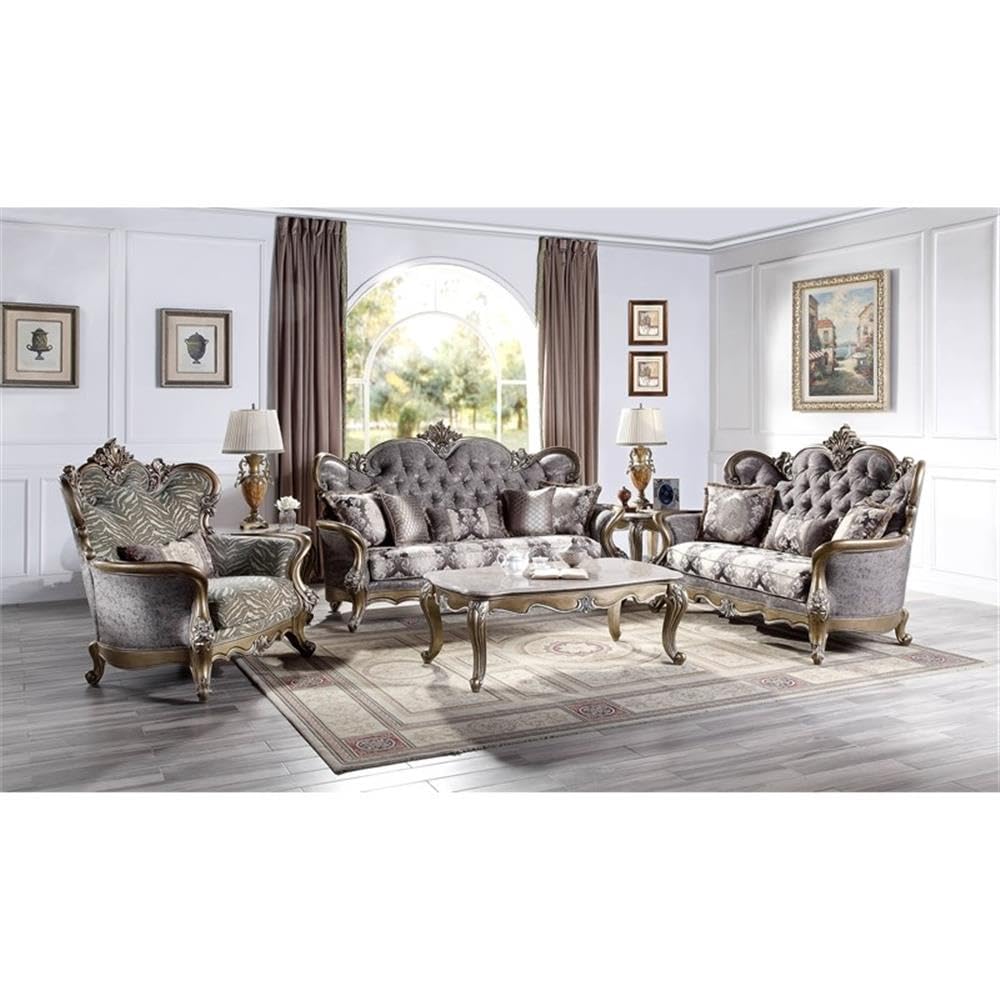 Acme Elozzol Loveseat with Pillows - Fabric & Bronze Finish for Living Room
