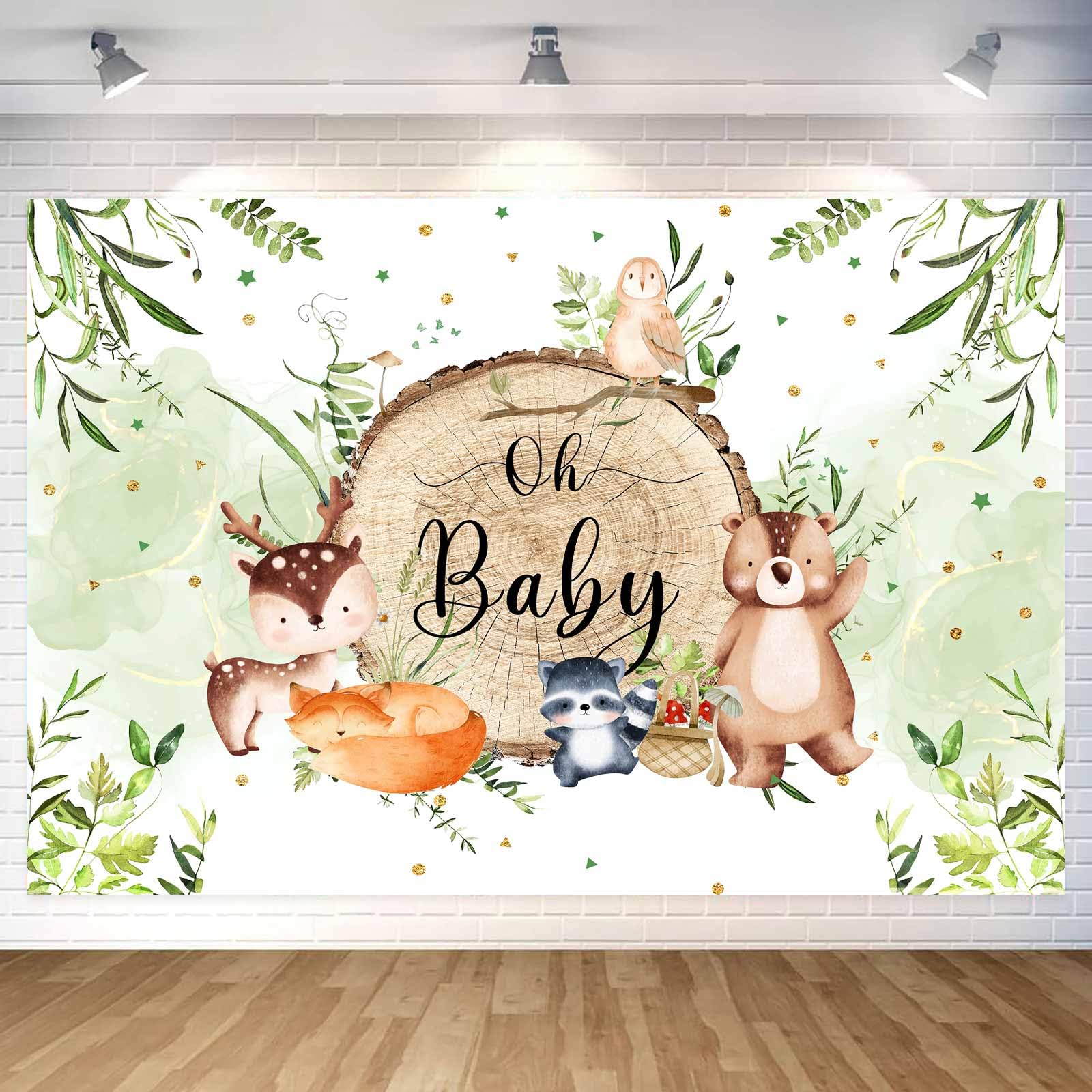 10x8ft Woodland Baby Shower Backdrop - Cute Forest Animals Birthday Party Decor for Kids, Oh Baby Theme Photo Booth Background with Props (Perfect for Baby Showers, 1st Birthdays & Nursery Decor)