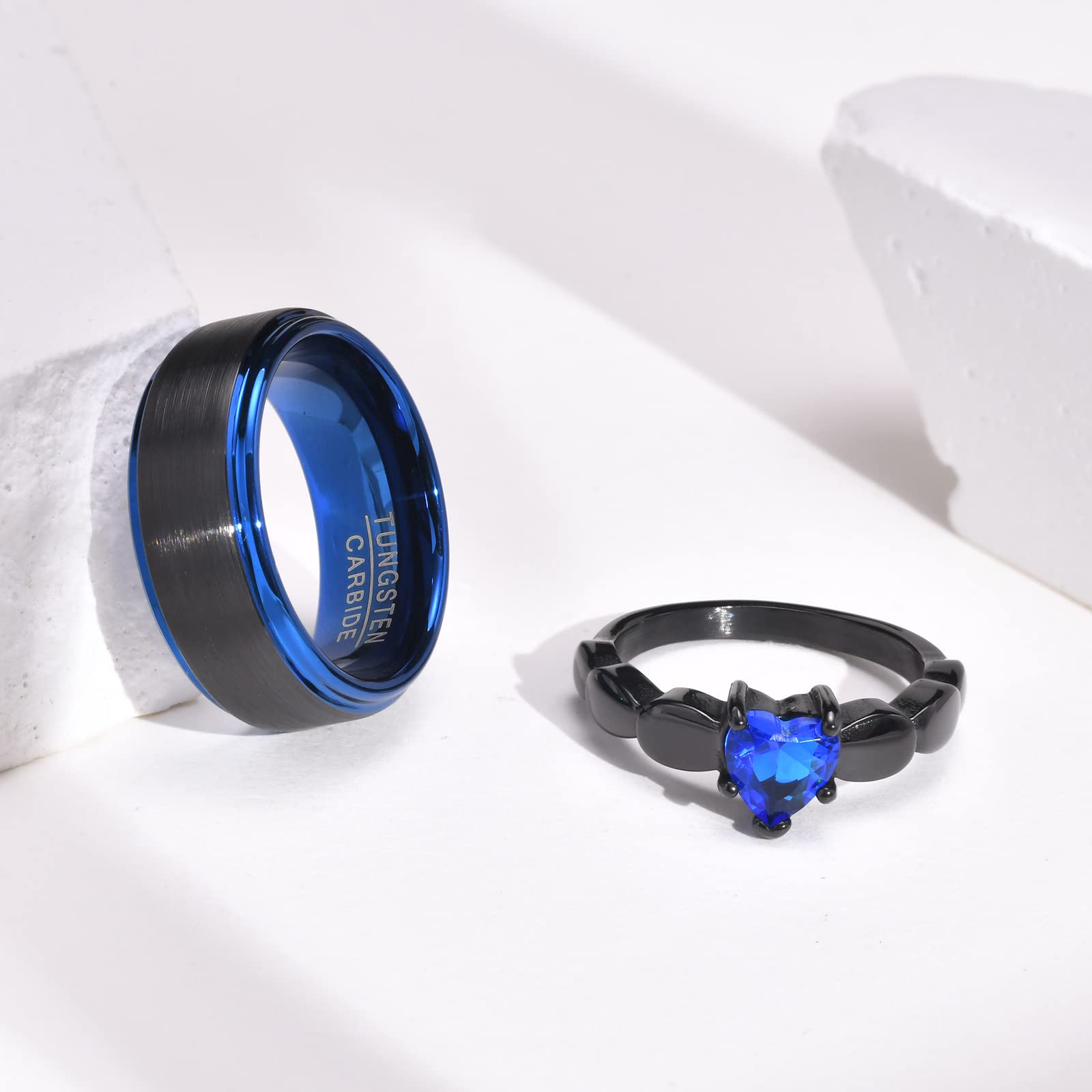 VNOX 2-Piece Custom Couple Rings Set - Personalized His & Hers Stainless Steel Promise Rings | Black Matching Wedding Bands for Men & Women | Perfect for Anniversaries, Engagements & Romantic Gifts