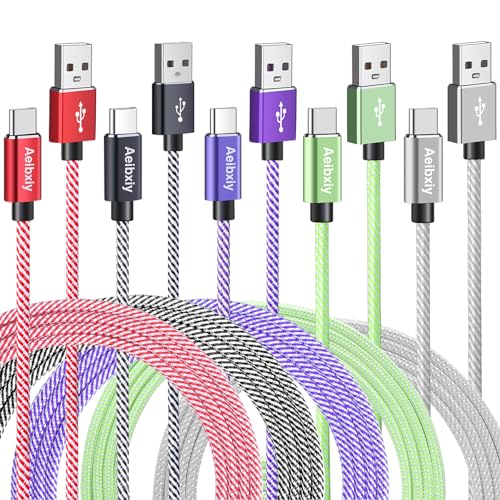 Aeibxiy 10FT USB C to USB A Fast Charging Cable 5-Pack - Durable Nylon Braided Type C Charger Cord for Samsung Galaxy S20/S10/S9/A11/A20/Note 10/9/8 - Perfect for Home, Office & Travel Charging