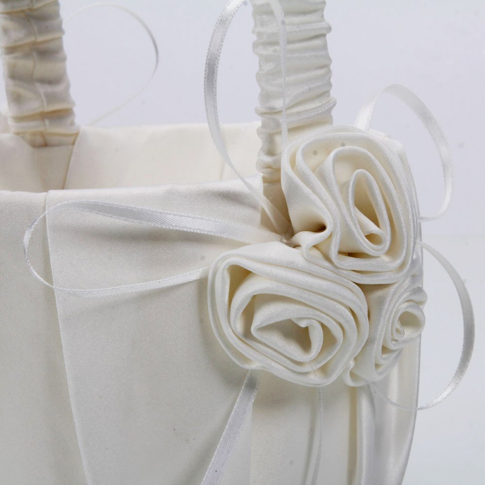 VALINK White Rose Lace Wedding Flower Basket - Elegant Bowknot Bridesmaid Basket for Flower Girls, Wedding Party Decorations & Marriage Props | Perfect for Church Ceremonies, Outdoor Weddings and Bridal Showers