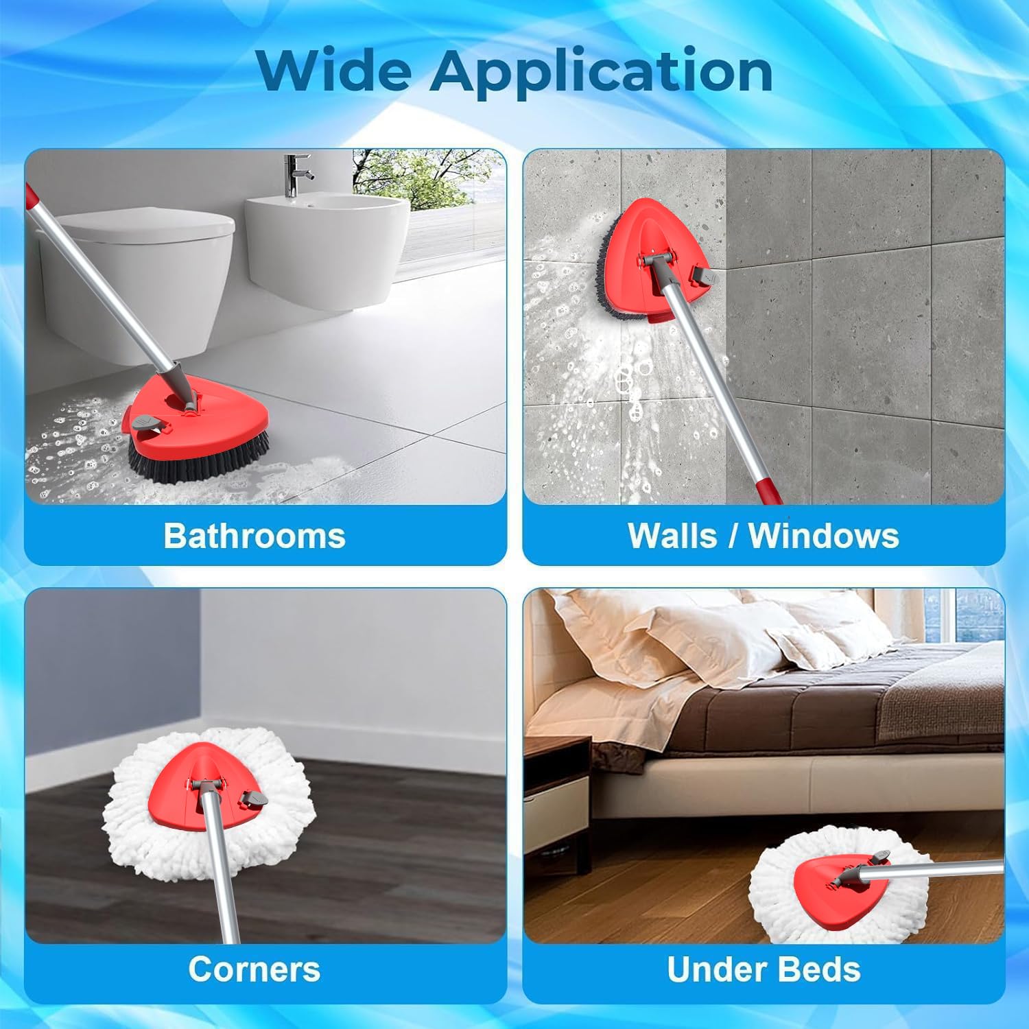 2 Pack Spin Mop Heads Replacement for O Cedar EasyWring 1Tank - Upgraded Microfiber Scrub Brush Refills with 4-Section Handle & Base Combo - Perfect for Hardwood Floors, Tile, and Kitchen Cleaning