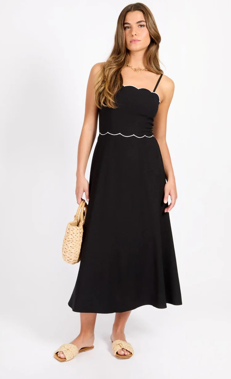 Brooke Cut Out Midi Dress - Black & White Floral Summer Dress for Women | Perfect for Beach Vacations, Date Nights & Cocktail Parties