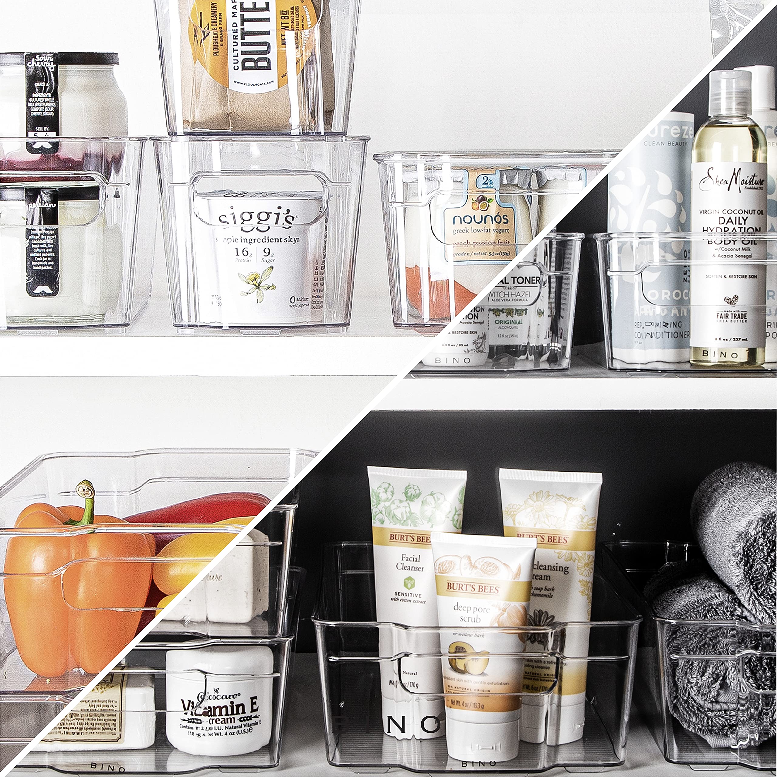 BINO Stackable Plastic Storage Bins - 12 Pack Medium | BPA-Free Organizer Bins for Pantry, Fridge, Freezer & Home Organization | Multi-Use Storage Containers for Kitchen, Closet & Office