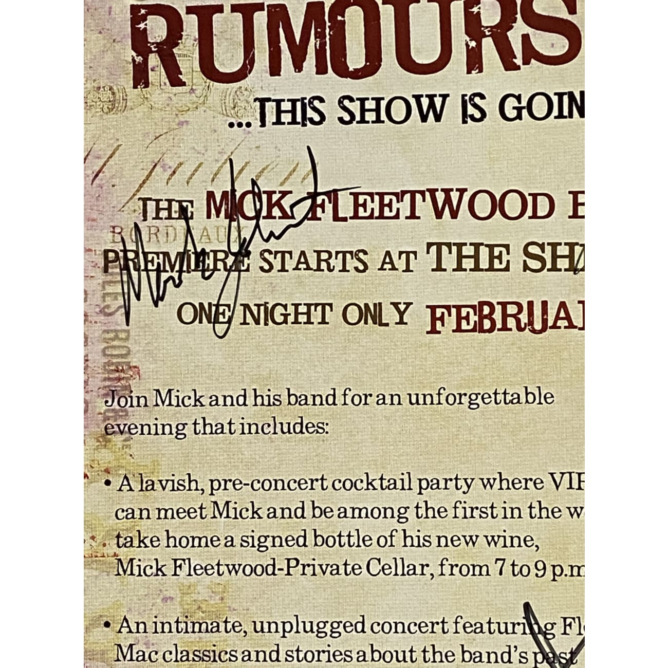Mick Fleetwood Autographed Concert Poster 2008 - Limited Edition with JSA Certificate of Authenticity - Perfect for Music Memorabilia Collectors & Fleetwood Mac Fans Display