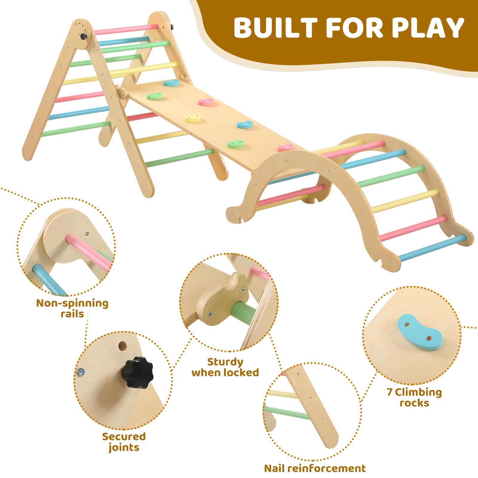 **7-in-1 Wooden Pikler Triangle Set for Toddlers – Montessori Foldable Climbing Gym with Arch, Ramp & Triangle – Indoor & Outdoor Play Equipment for Kids' Early Learning & Active Play**    *(Perfect for Home Playrooms, Daycares, Backyards & Montessori Classrooms – Encourages Motor Skills & Creative Play)*