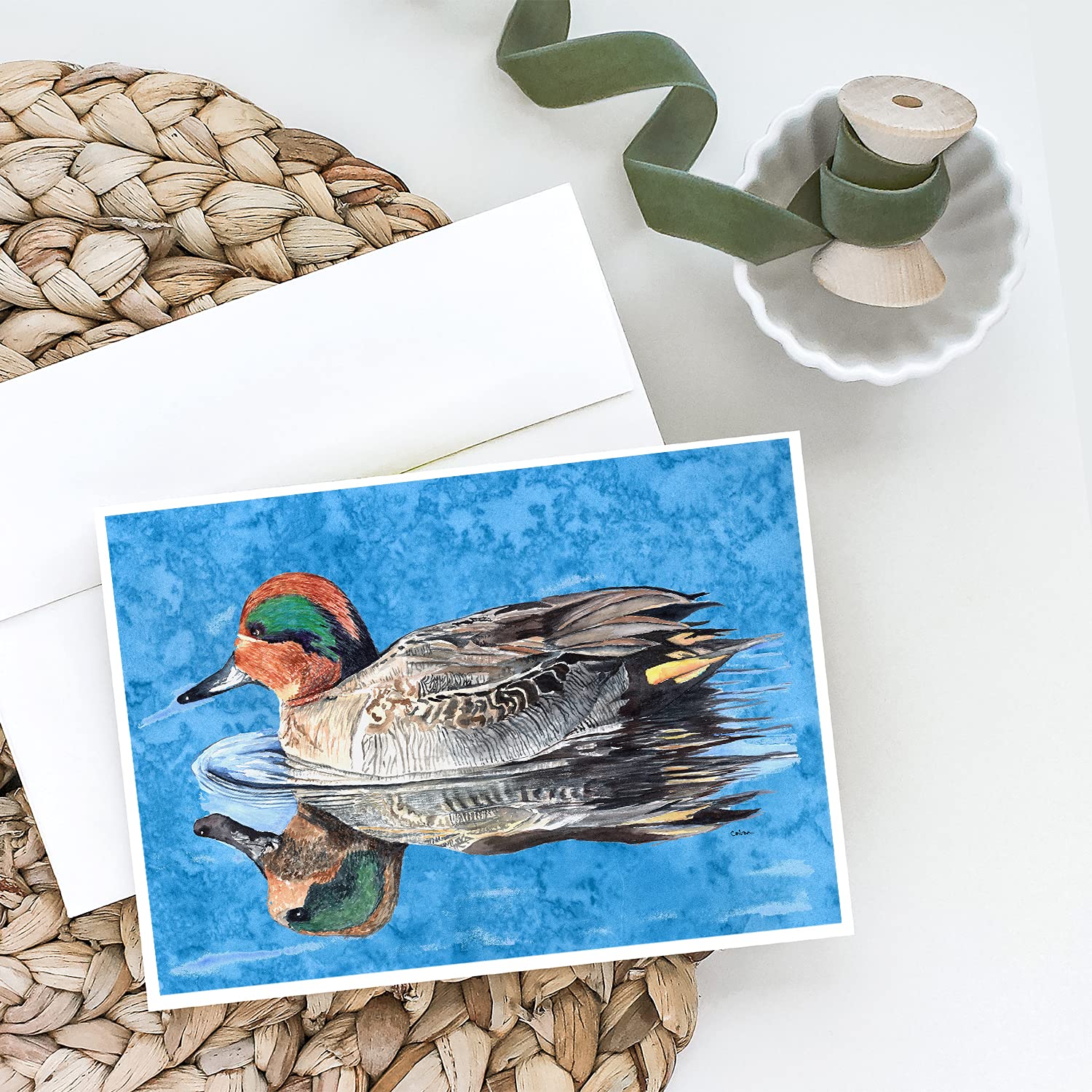 Caroline's Treasures 8830GCA7P Whimsical Teal Duck Greeting Cards - Pack of 8 Blank A7 Size (5x7) Note Cards with Envelopes | Perfect for Birthday Wishes, Thank You Notes & Home Decor