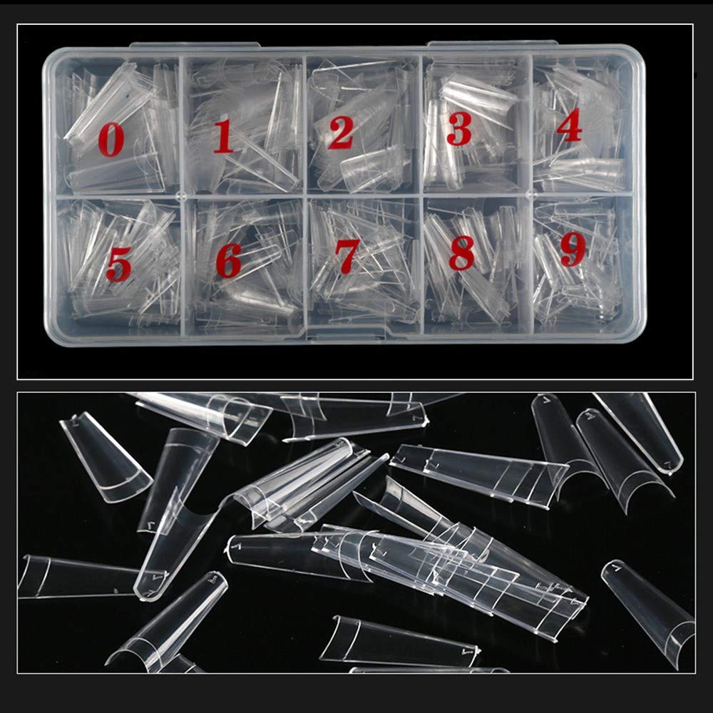 500 Pcs Clear Coffin Acrylic Nail Tips - Long Natural False Nails for DIY Nail Art, Half Cover Rectangle Fake Nails | Perfect for Salon, Home Manicure & Nail Extension