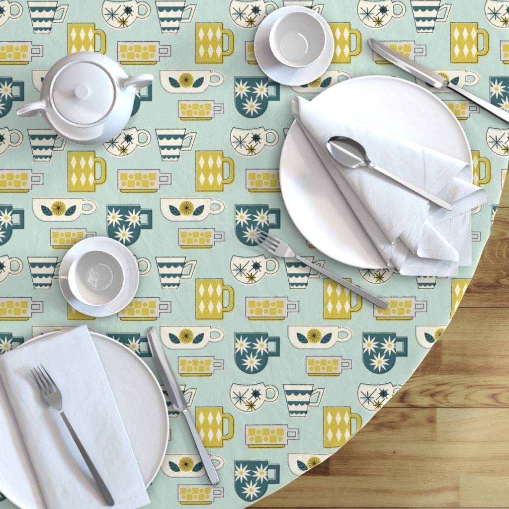 Vintage Coffee Mug Print Cotton Sateen Tablecloth - 90