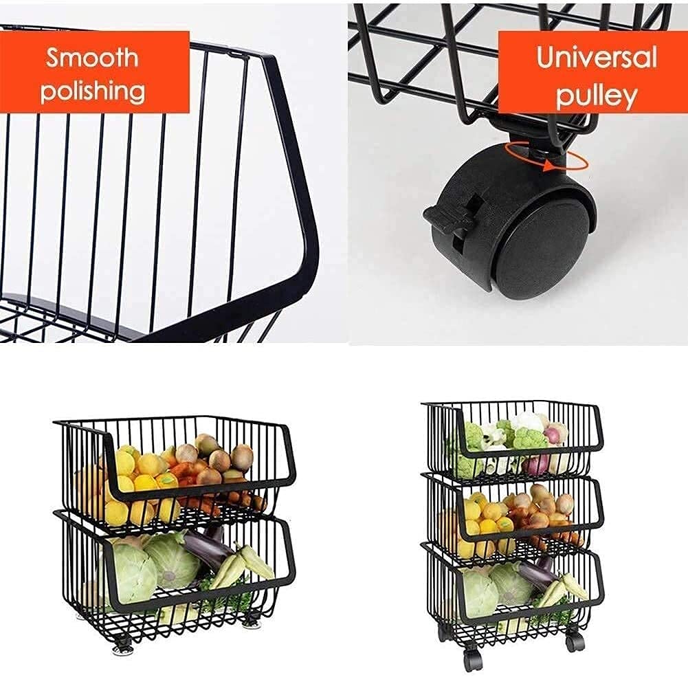 3-Tier Kitchen Storage Cart - Rolling Utility Trolley with Wheels for Organizing Fruits, Vegetables, Snacks & Household Items | Perfect for Small Spaces, Apartments & Dorm Rooms