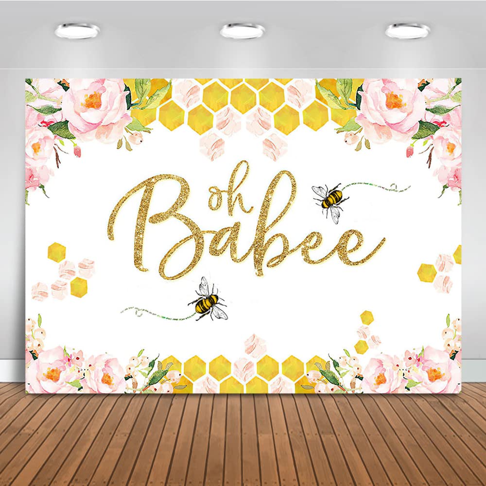 Avezano Bee Baby Shower Backdrop - 7x5ft Yellow Floral Honeycomb Photography Background for Baby Shower Party Decorations | Perfect for Gender Reveals, First Birthday Parties & Nursery Photo Shoots