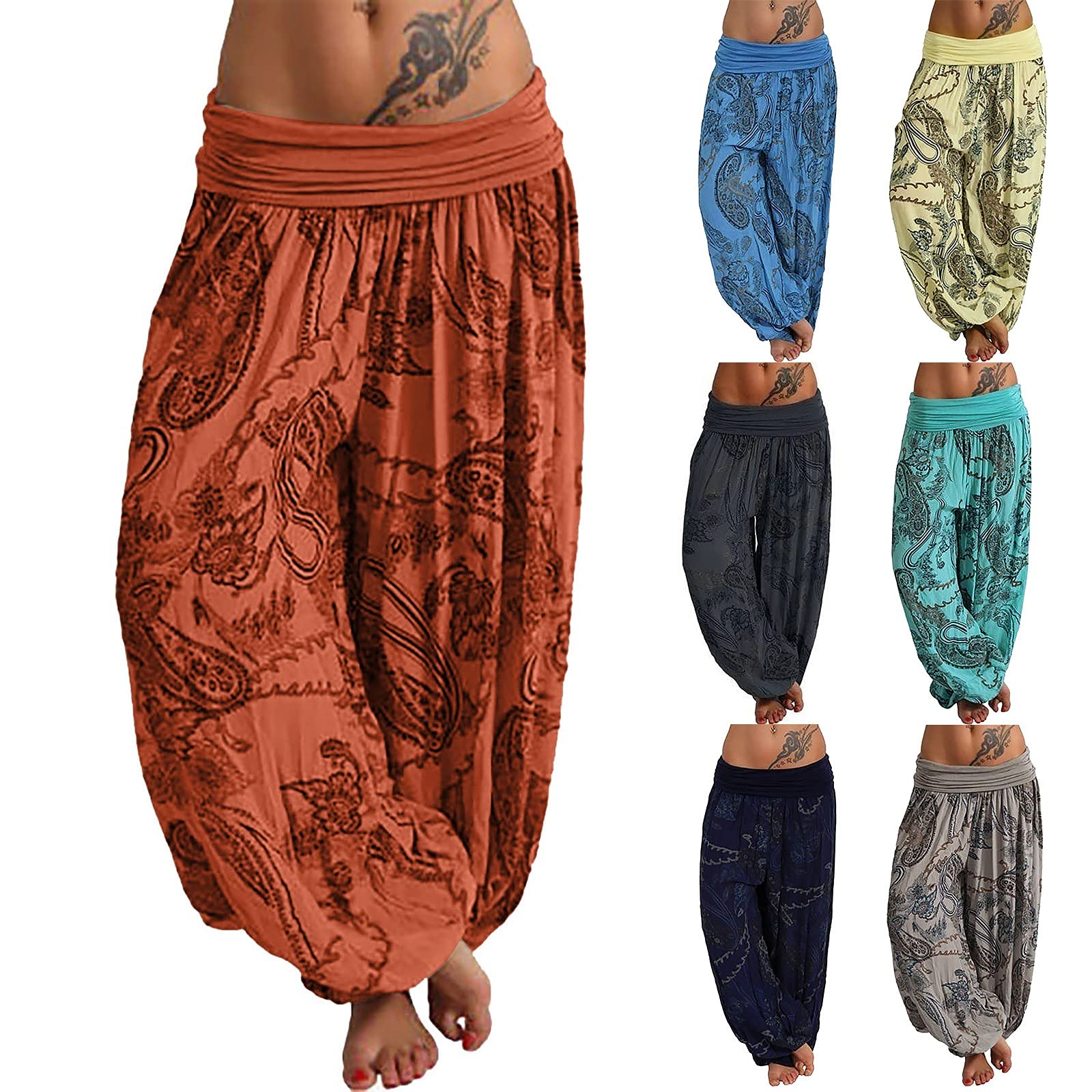 SERYU Women's Casual Loose Harem Boho Yoga Pants - Smocked Waist Sweatpants with Pockets for Yoga, Lounge & Travel Comfort