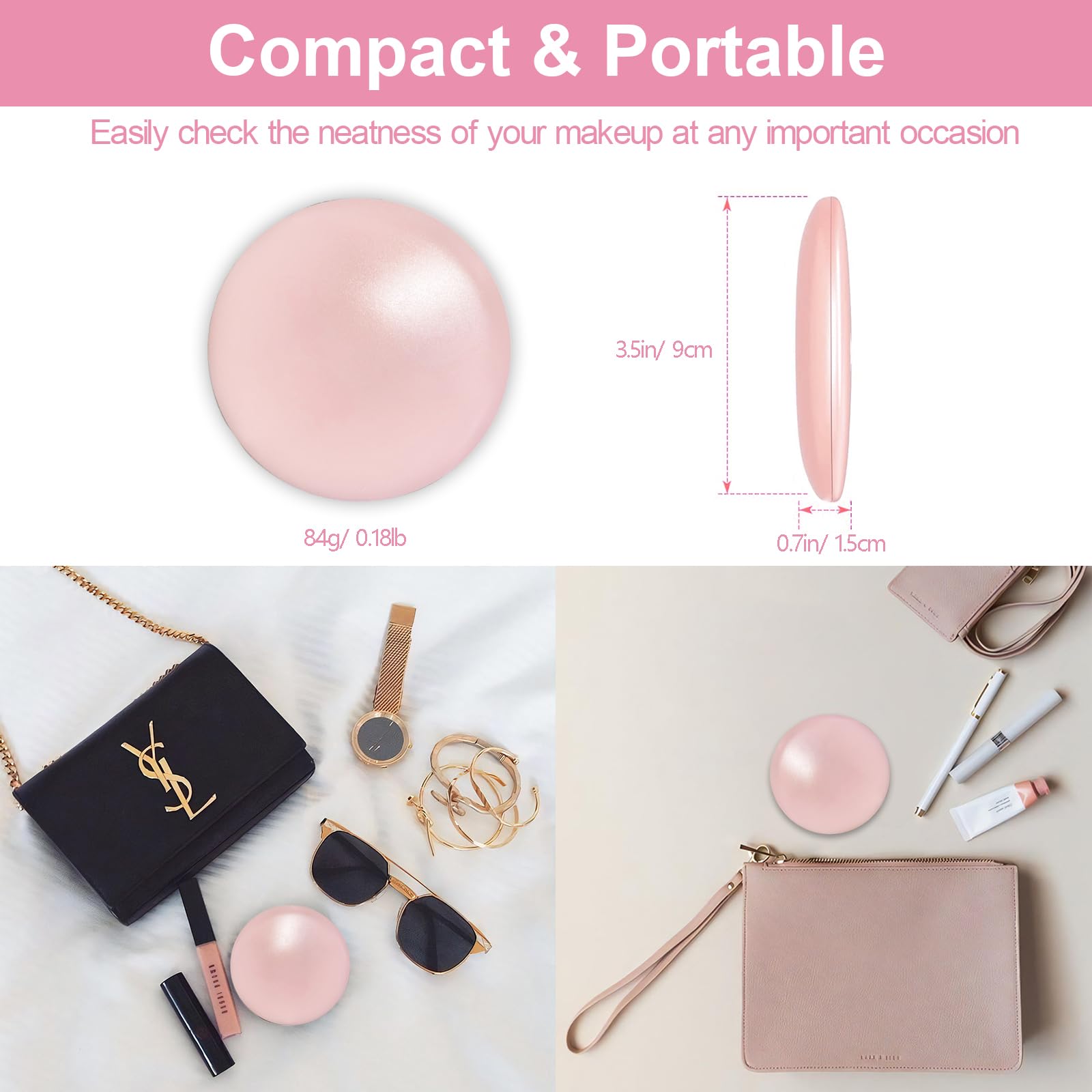 Giazee Compact Travel Makeup Mirror with LED Light - 1X/10X Magnifying Mirror, Portable Pocket Mirror for Handbag & Purse | Perfect for Home, Travel, and On-the-Go Touch Ups