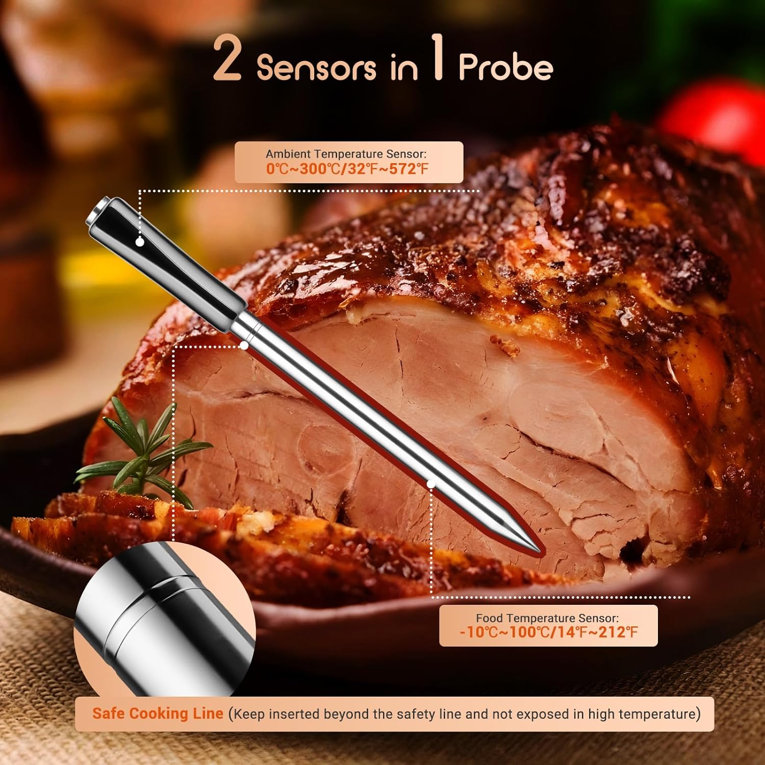 Wireless Bluetooth Meat Thermometer for Grilling, Smoking & BBQ - INT 11P B - Perfect for Steak, Chicken, Turkey & Outdoor Cooking