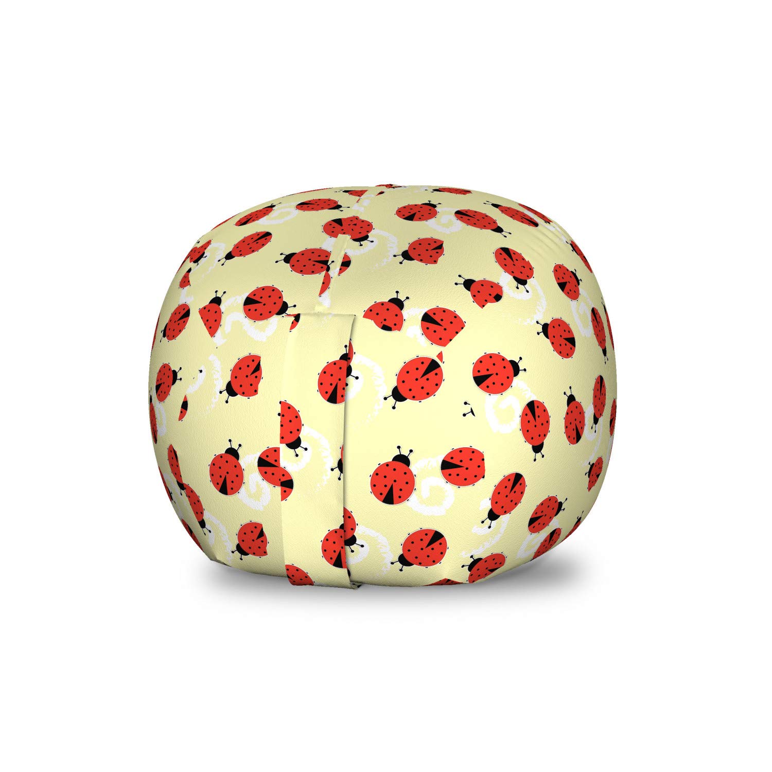 Ambesonne Ladybug Toy Storage Bag Chair - Washable Stuffed Animal Organizer with Childish Ladybug Pattern & Swirl Design - Small Size Pale Yellow Vermilion - Perfect for Kids' Room Organization & Playroom Decor