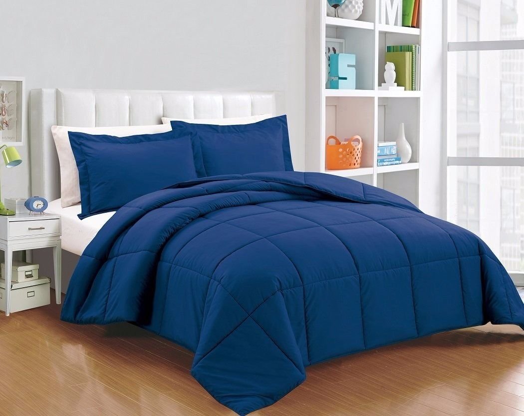 800 Thread Count 100% Egyptian Cotton Down Alternative Comforter Set - Solid Blue King Size 3-Piece Bedding for Luxury Hotels & Master Bedrooms