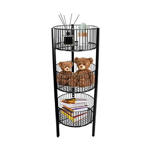3-Tier Storage Basket Organizer - Stackable Market Basket for Kitchen, Bathroom & Laundry Room Organization - Space Saving Black Storage Bin for Fruits, Vegetables, Toys & Clothes