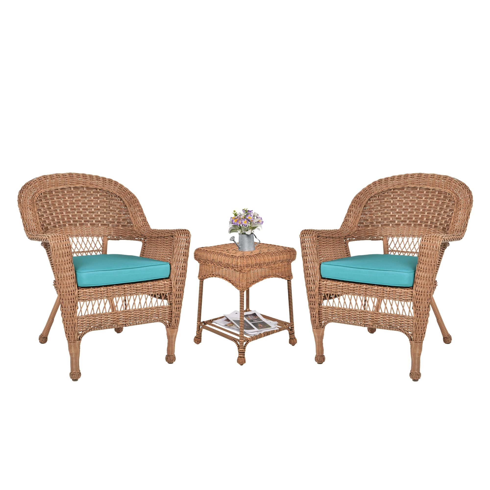 Jeco Outdoor Honey Wicker End Table - Small Side Table for Patio, Porch, Garden - Weather-Resistant Rattan Accent Table for Coffee, Books, and Decor