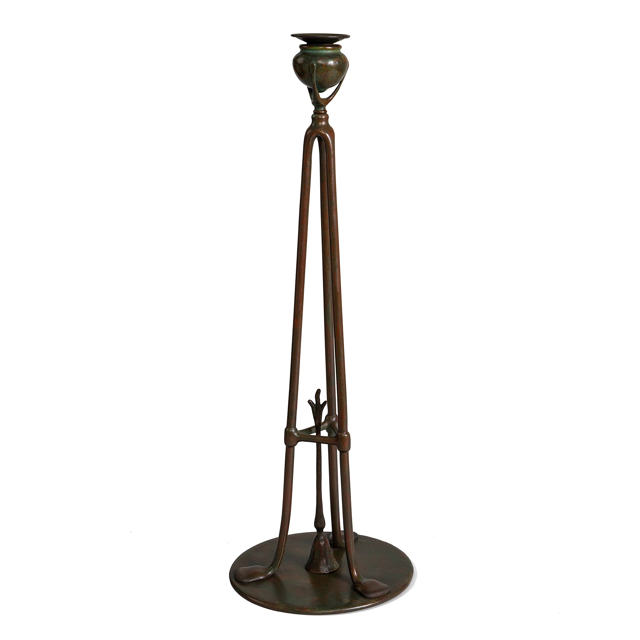Tiffany Studios New York Vintage Bronze Tripod Candlestick with Snuffer - Elegant Home Decor for Dining Table, Mantel & Wedding Centerpieces