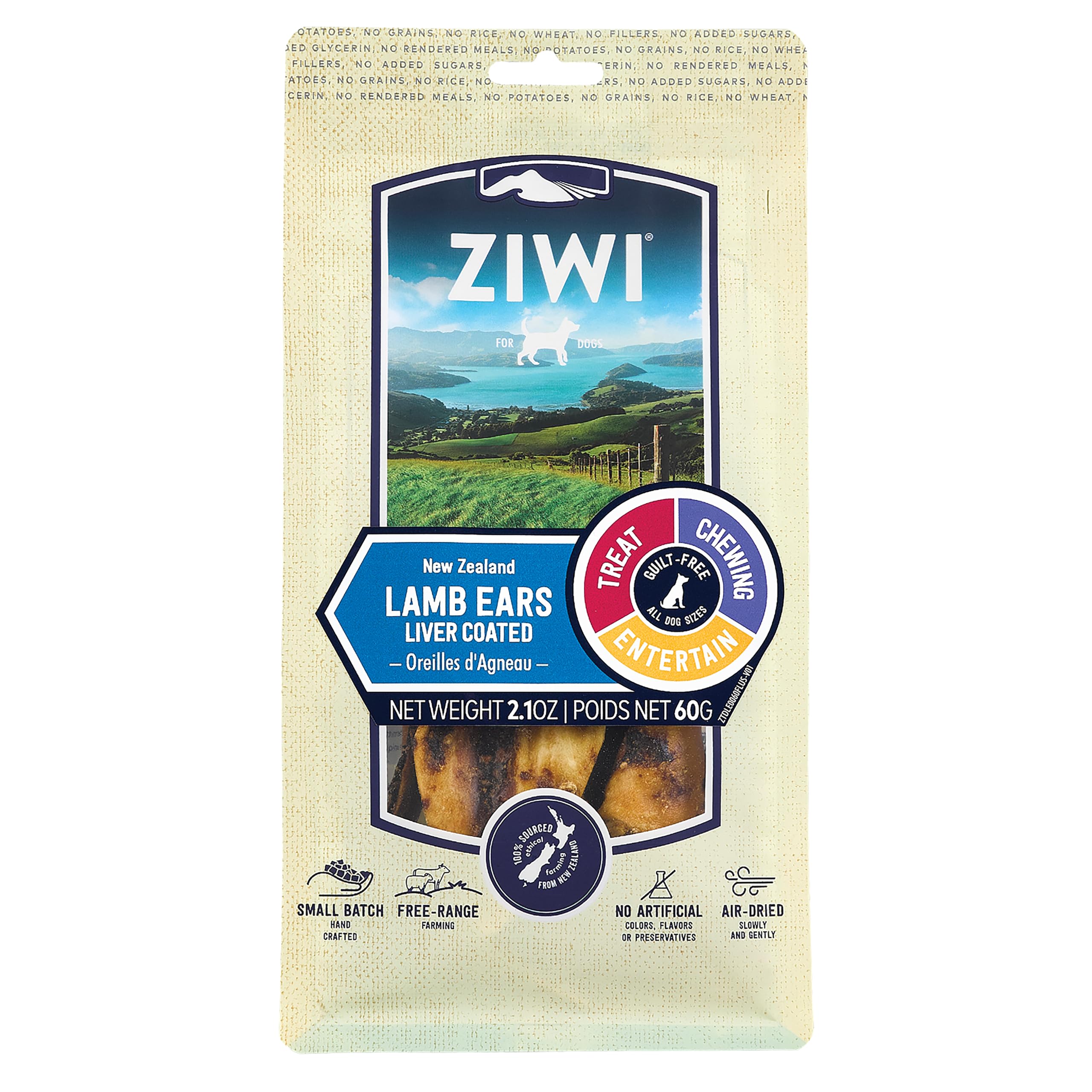 ZIWI Premium Air-Dried Lamb Ears Dog Treats - All Natural, Grain-Free, Single Protein High-Value Snacks for Training & Rewards - 2.1oz Pack | Perfect for Small to Medium Dogs, Dental Health & Positive Reinforcement Training