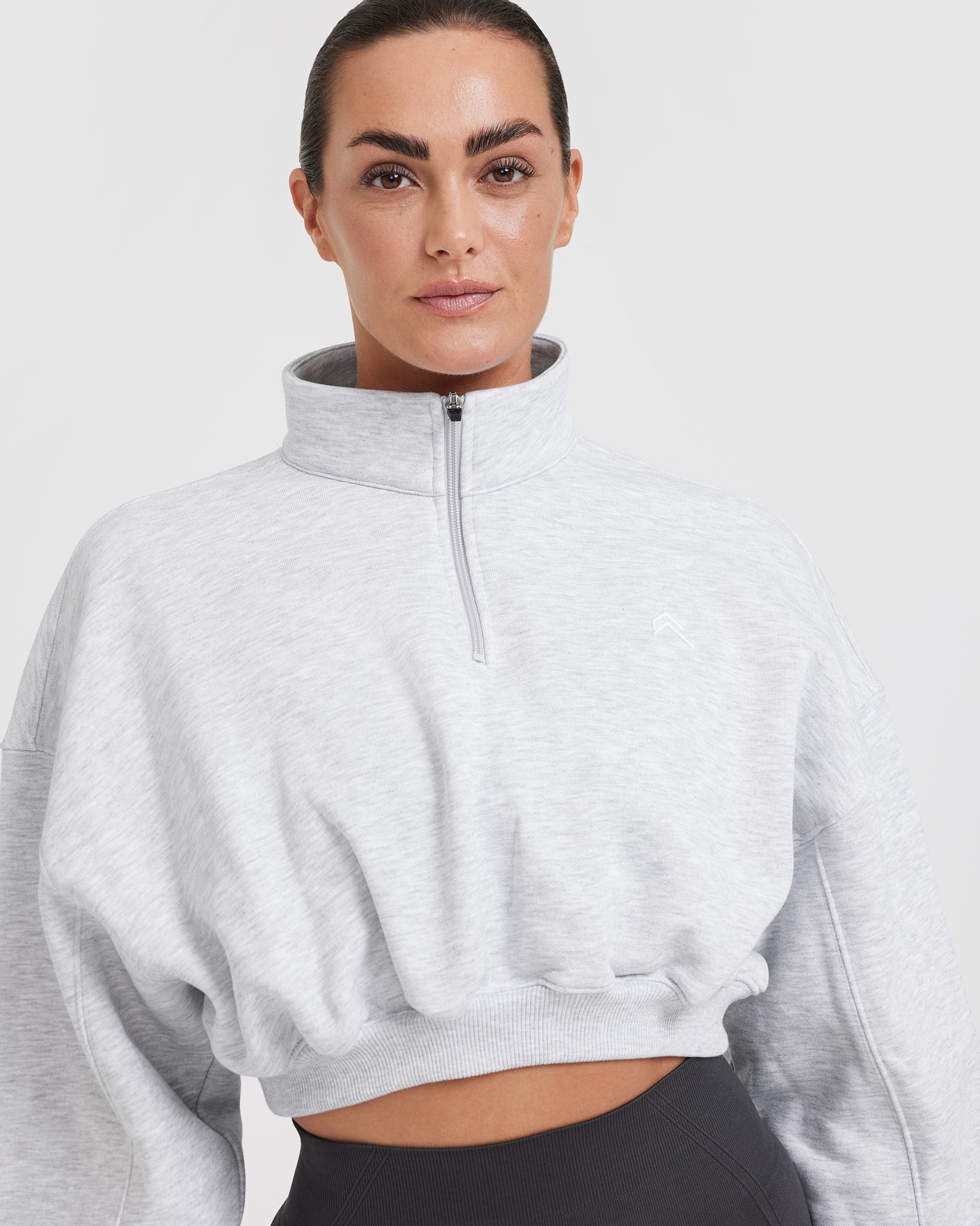 All Day Cozy Crop 1/4 Zip Sweatshirt for Women | Light Grey Marl Pullover | Perfect for Yoga, Running & Casual Wear