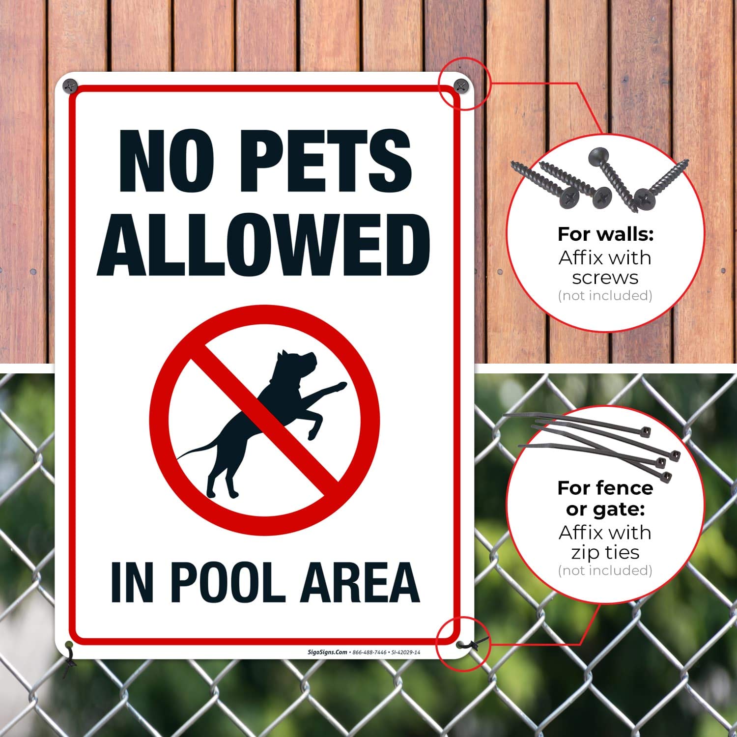 No Pets Allowed in Pool Area Sign - 10x14 Inch Rust-Free .040 Aluminum Pool Sign, Fade Resistant, Made in USA - Perfect for Community Pools, Hotels & Backyard Swimming Areas