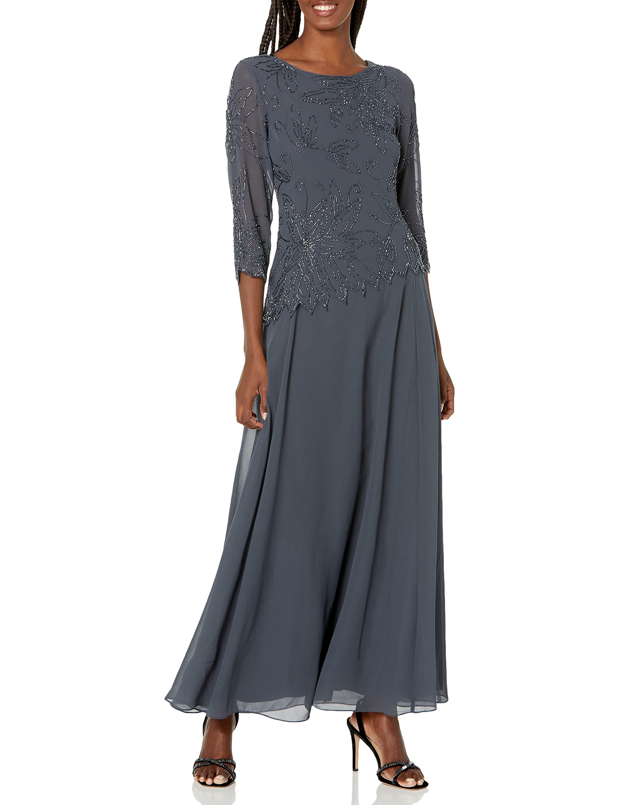 J Kara Women's Asymmetrical Beaded Dress with Boat Neck - Elegant Party & Evening Wear for Special Occasions