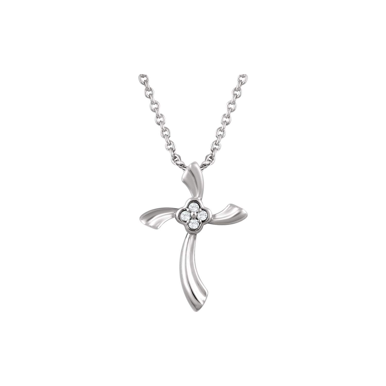 Sterling Silver .03 CTW Diamond Cross Pendant Necklace for Women - 18