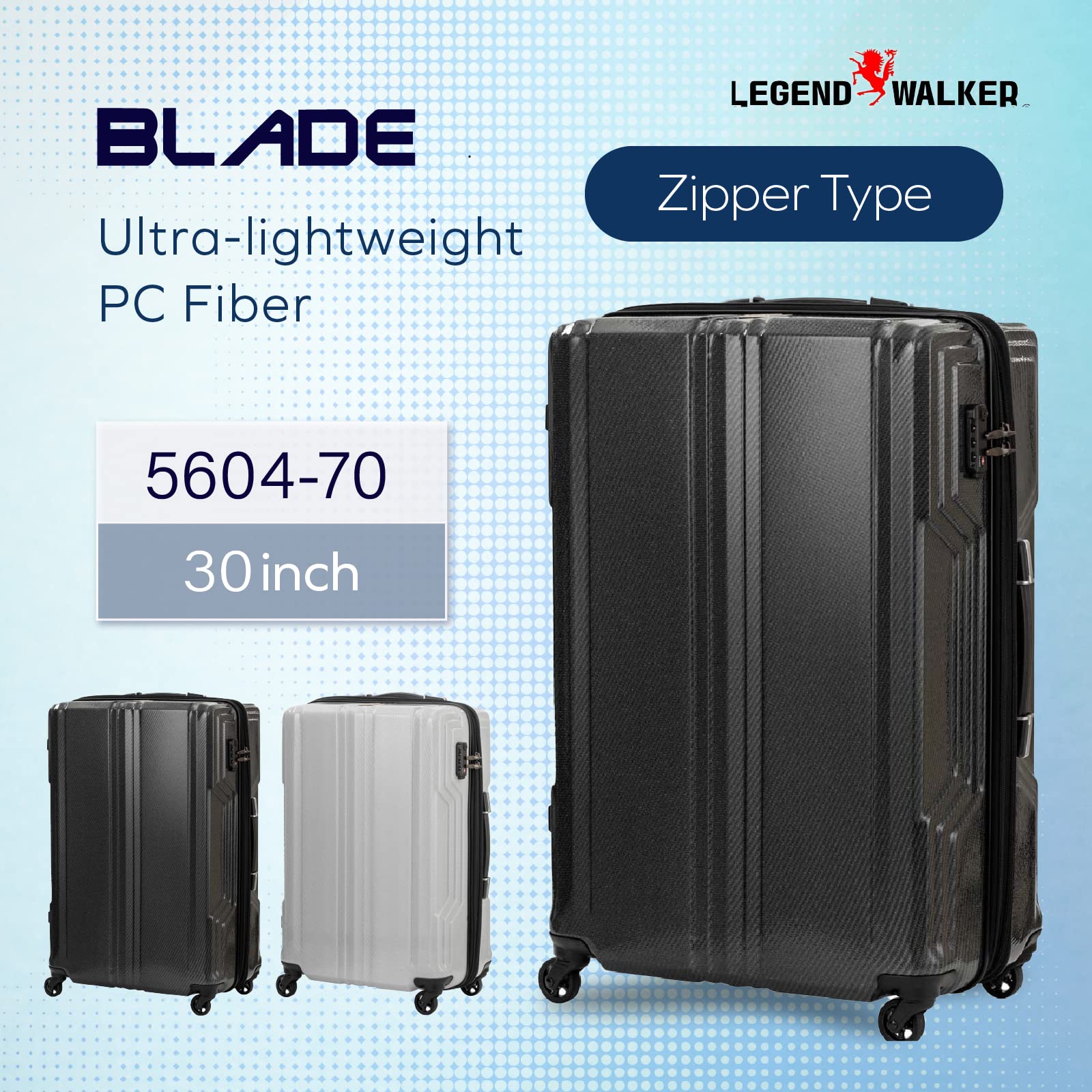 LEGEND WALKER BLADE Ultralight PC Fiber 30-inch Luggage - White Carbon (5604-70-WHCB) | Durable Carry-On Suitcase for International Travel & Business Trips
