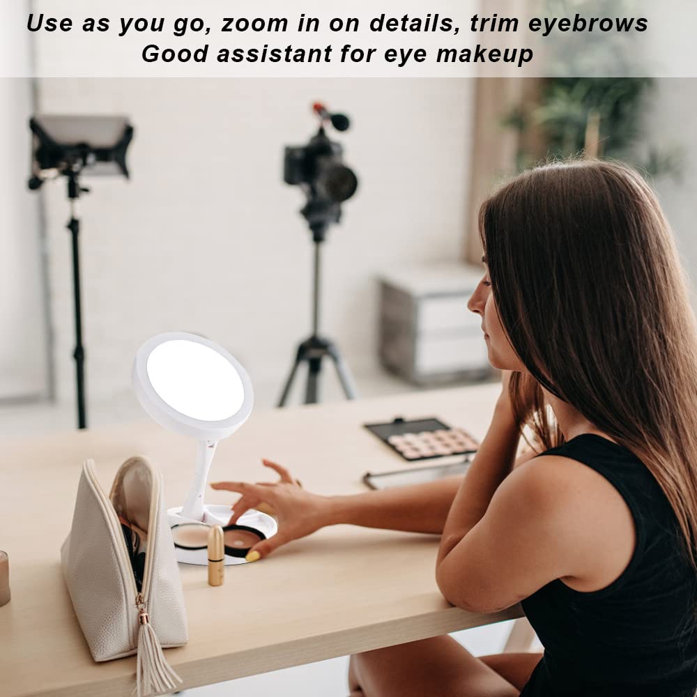 LED Makeup Mirror with Lights - 10X Magnification Vanity Mirror, Double-Sided Adjustable Cosmetic Mirror for Travel, Battery/USB Powered - Perfect for Home Makeup, Salon & Travel Beauty Routine