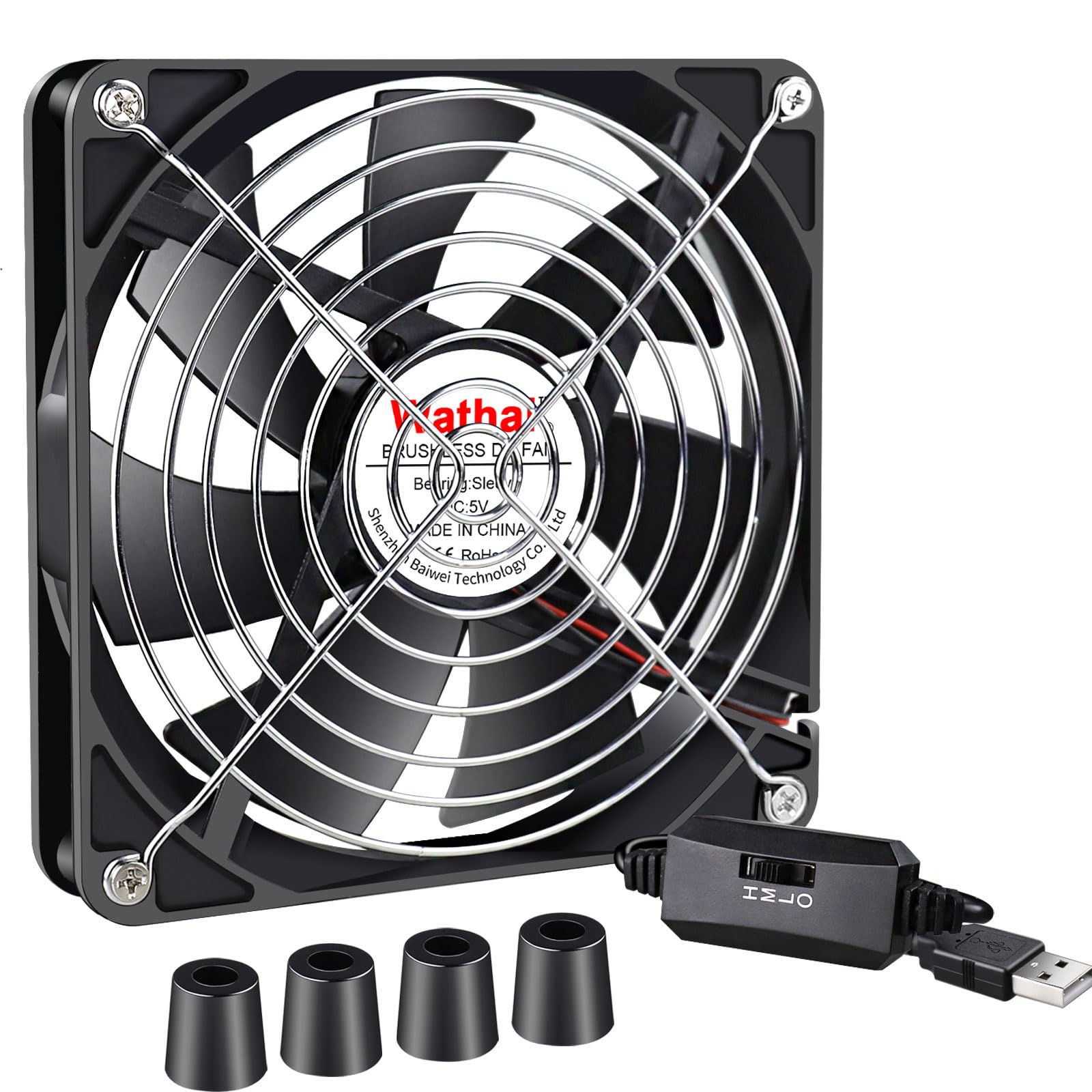 High Speed 140mm x 25mm USB Cooling Fan with Adjustable Speed Control - 5V Quiet PC Case Fan for Computer, DVR, PlayStation, Xbox, PS4, Router & Cabinet Cooling - Perfect for Gaming Rigs & Home Theater Systems