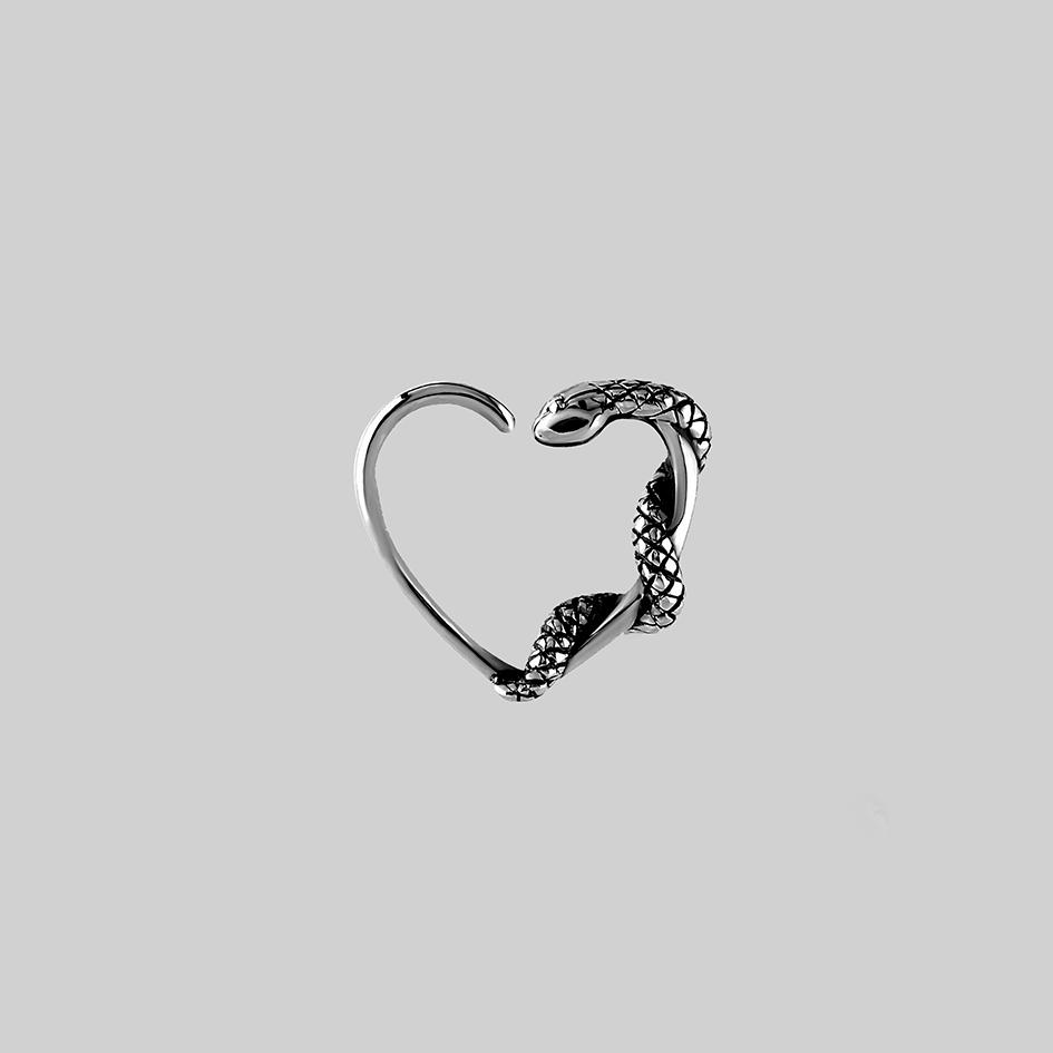 SLINK Silver Snake & Heart Daith Ring - Elegant Body Jewelry for Cartilage Piercing | Perfect for Women's Ear Piercing, Unique Gift for Her, Trendy Fashion Accessory