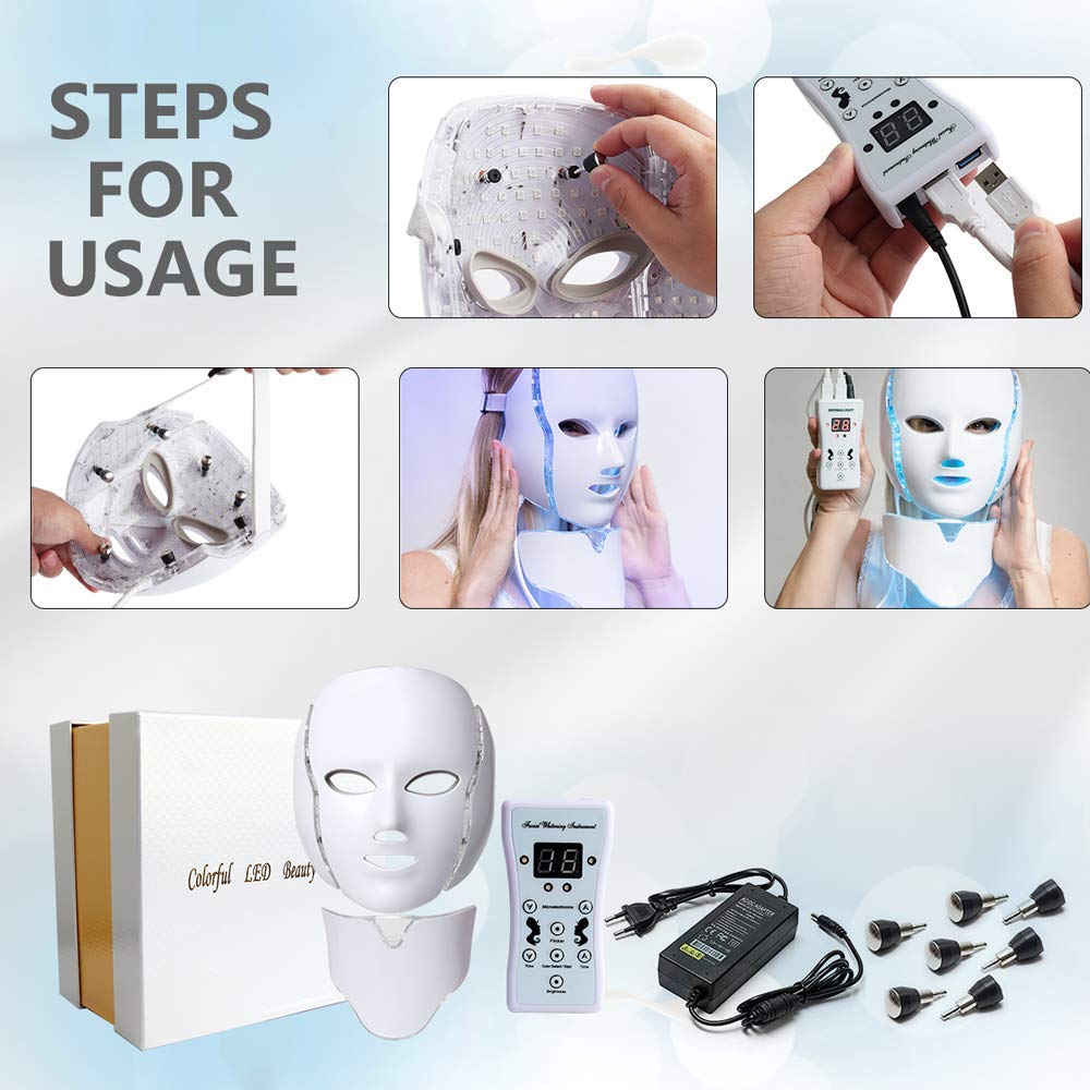LED Face Mask Light Therapy - 7 Color Skin Rejuvenation Photon Mask for Anti-Aging, Wrinkle Reduction & Skin Tightening | At-Home Facial Care Device with Neck Treatment | Perfect for Daily Skincare Routine & Spa Treatments