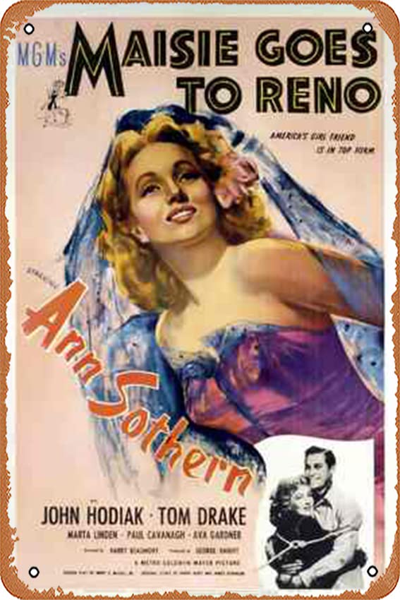 Vintage Metal Tin Sign - Maisie Goes to Reno Movie Poster 8x12 Inch | Retro Home Bar Decor, Coffee Shop Wall Art, Unique Gift for Film Lovers | Perfect for Man Cave, Themed Parties & Vintage Collectors