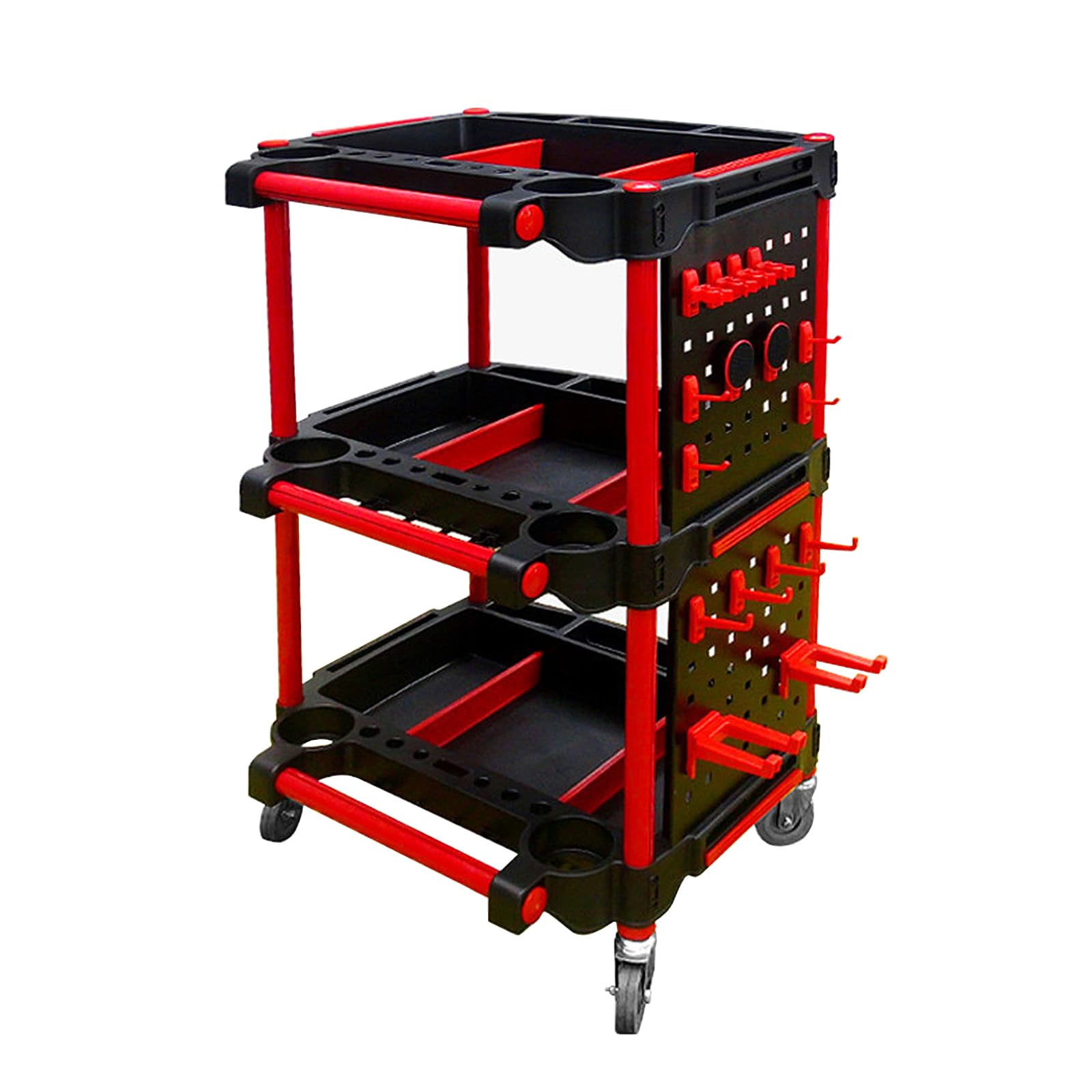 3-Tier Mobile Car Detailing Cart with Wheels - Heavy Duty Utility Cart with Side Hanging Plate & Hooks - Perfect for Car Wash, Auto Detailing & Mechanics Workshop - Ideal for Professional Detailing, Vehicle Repairs & Garage Organization