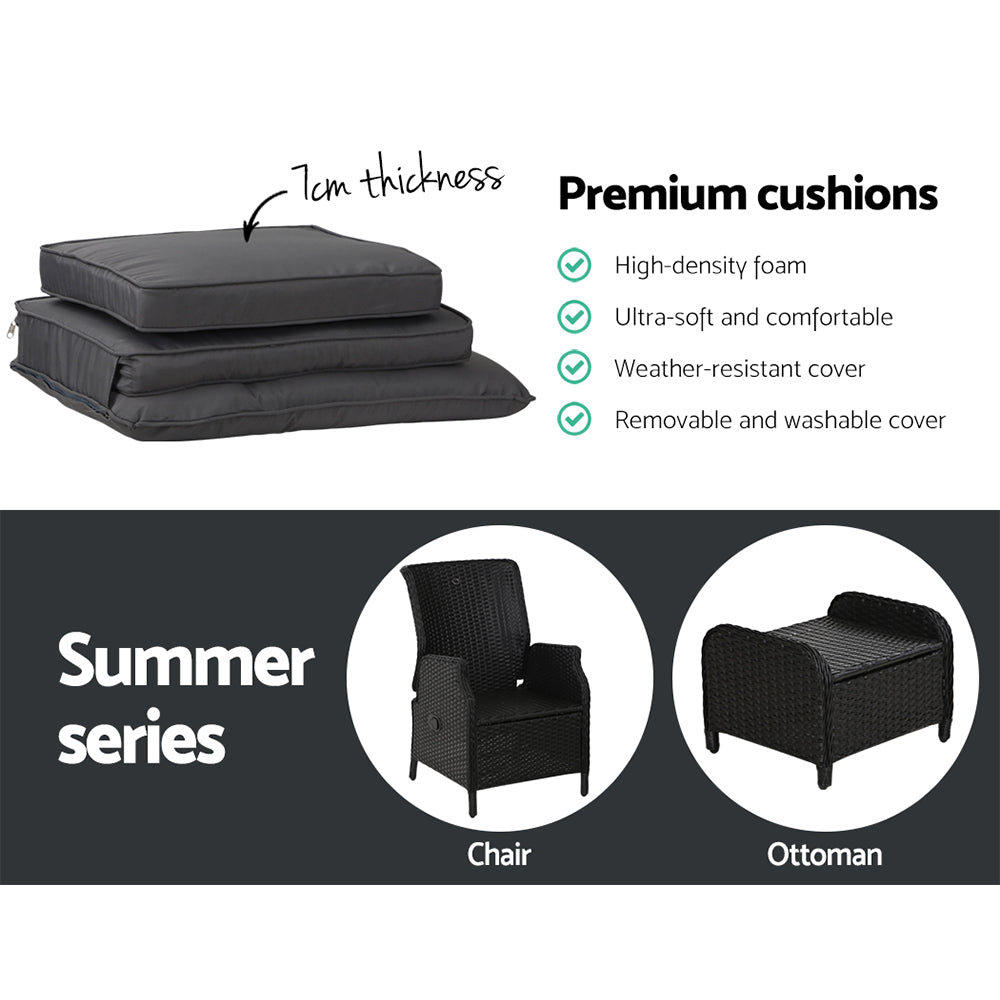 **Ella Outdoor Recliner Patio Chair - Adjustable Lounge Chair with Cushion, Black - Perfect for Backyard, Poolside, and Garden Relaxation**