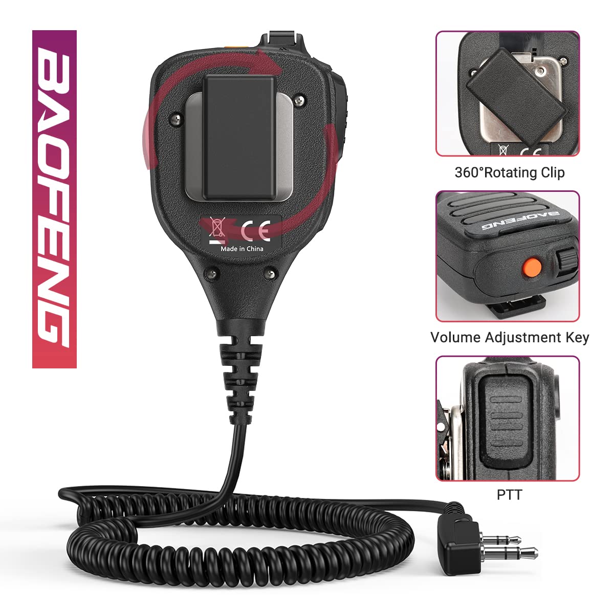 BAOFENG Heavy Duty IP54 Waterproof Handheld Microphone Speaker with Adjustable Volume - Compatible with UV-5R, BF-F8HP PRO, AR-5RM, UV-21R & Kenwood Retevis Walkie Talkies - Ideal for Outdoor Adventures, Construction Sites & Emergency Communications