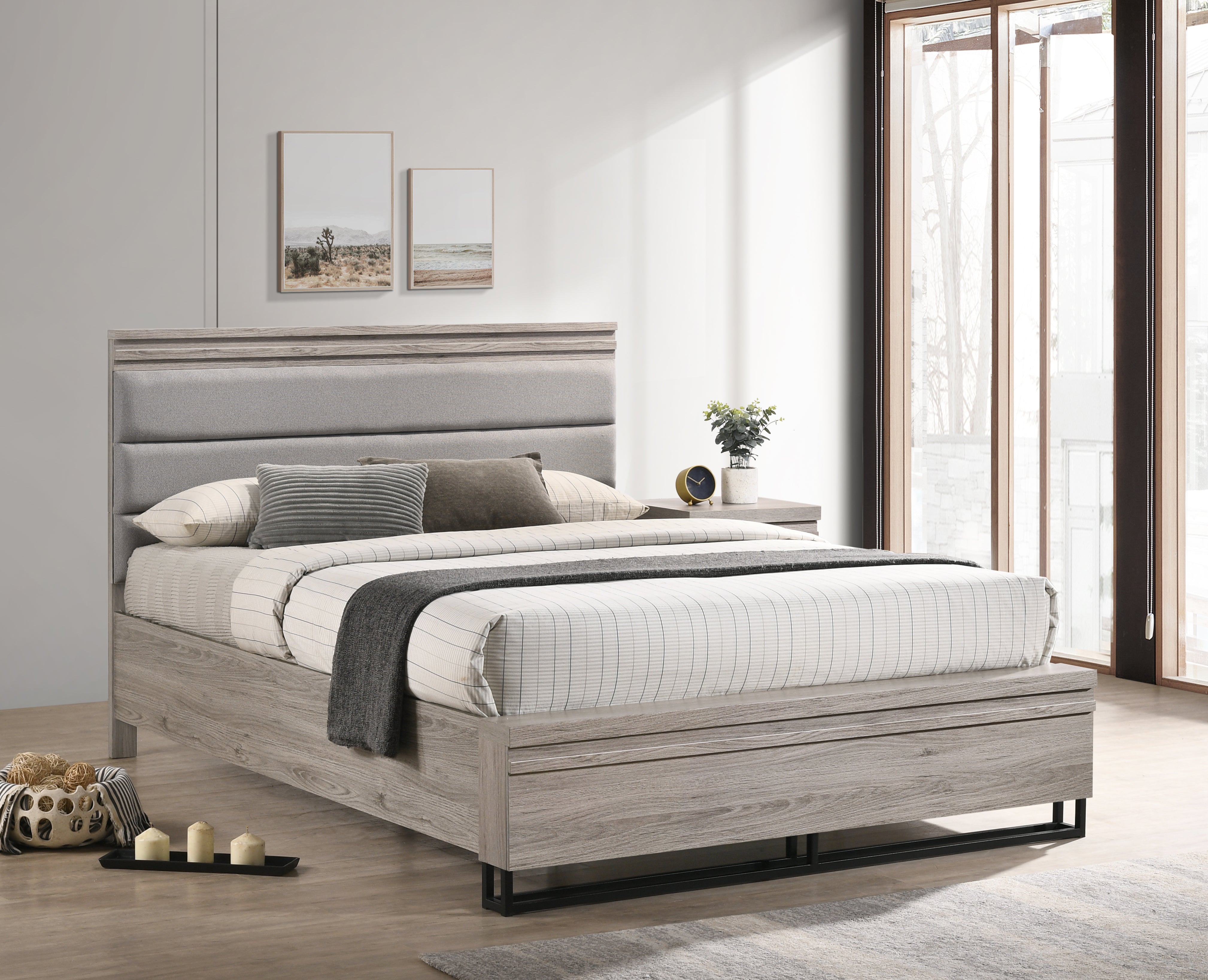 Alvear Upholstered Wood Panel Bed Frame - Queen Size Weathered Gray Finish for Modern Bedroom Decor | Perfect for Master Bedrooms, Guest Rooms & Cozy Home Retreats