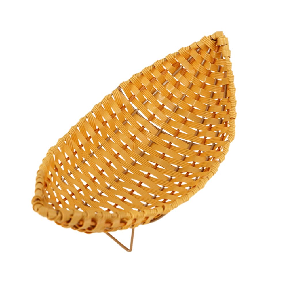 Eco-Friendly Rattan Storage Basket - Decorative Woven Bread & Snack Serving Bowl - Handmade Plastic Wicker Basket for Kitchen, Dining & Home Organization - Perfect for Fruits, Groceries, and Craft Storage