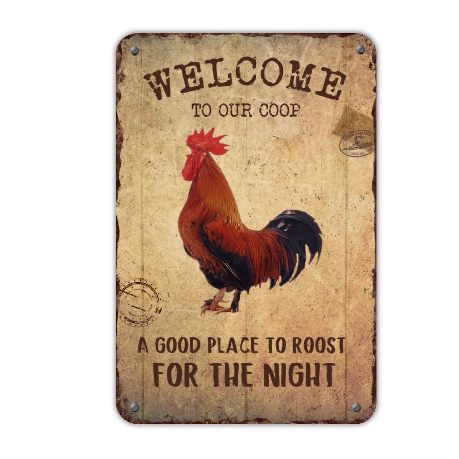 Rustic Rooster Metal Sign - UV Printed Aluminum Chicken Decor for Indoor & Outdoor Use - 12x8 Inch Garage, Bar, Courtyard Wall Art - Perfect for Farmhouse, Country Kitchen, and Garden Decor