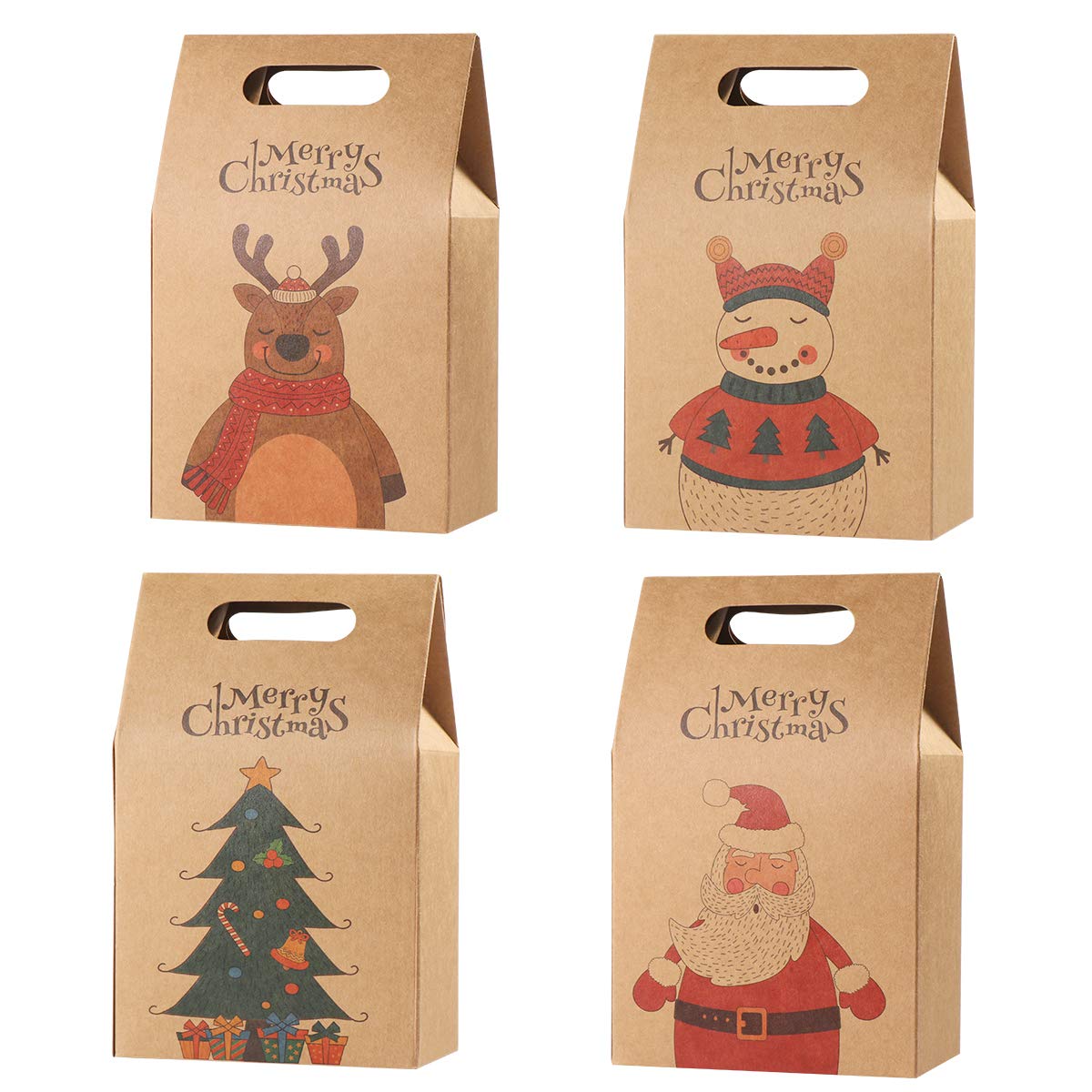 HEMOTON 16PCS Christmas Treat Bags - Kraft Paper Cookie & Candy Favor Bags for Holiday Parties, Gift Exchange, School Events & Festive Gatherings