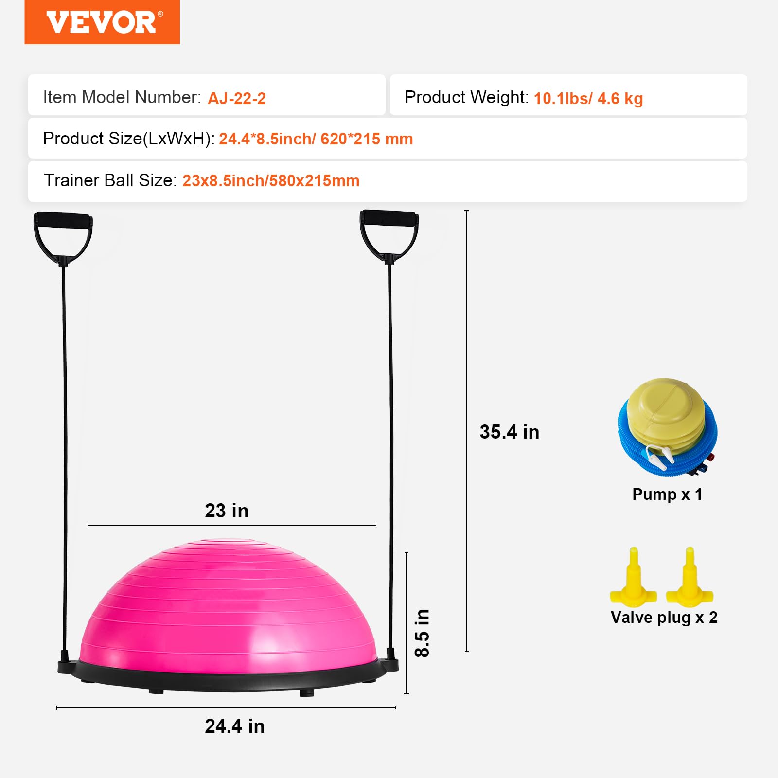 VEVOR Half Exercise Ball Trainer - 660 lbs Capacity Stability Ball for Yoga, Balance & Strength Training | Includes Resistance Bands & Pump | Perfect for Home Gym, Full Body Workouts & Core Exercises | Great for Pilates, Physical Therapy & Fitness Enthusiasts