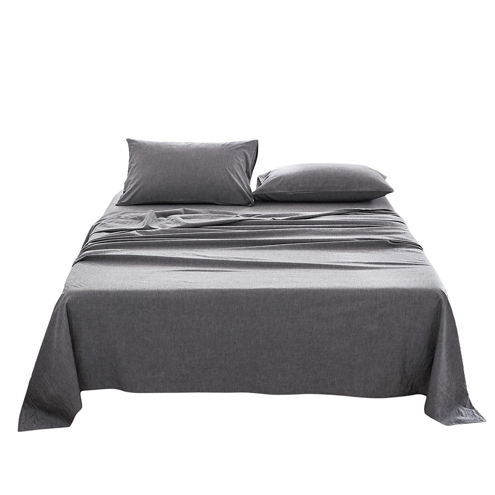 Premium 100% Cotton Bed Sheet Set - Single Size with Flat Sheet & Pillowcase - Soft Breathable Black Bedding for Comfortable Sleep - Perfect for Home, Dorm, or Guest Room