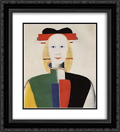 Kazimir Malevich 'Girl with a Comb in her Hair' 20x22 Inch Black Ornate Framed Art Print - Double Matted Museum Quality Wall Decor for Living Room, Bedroom & Office